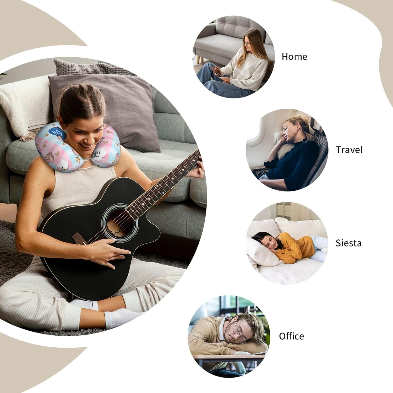 Memory Foam Travel Neck Pillow with Velvet Cover