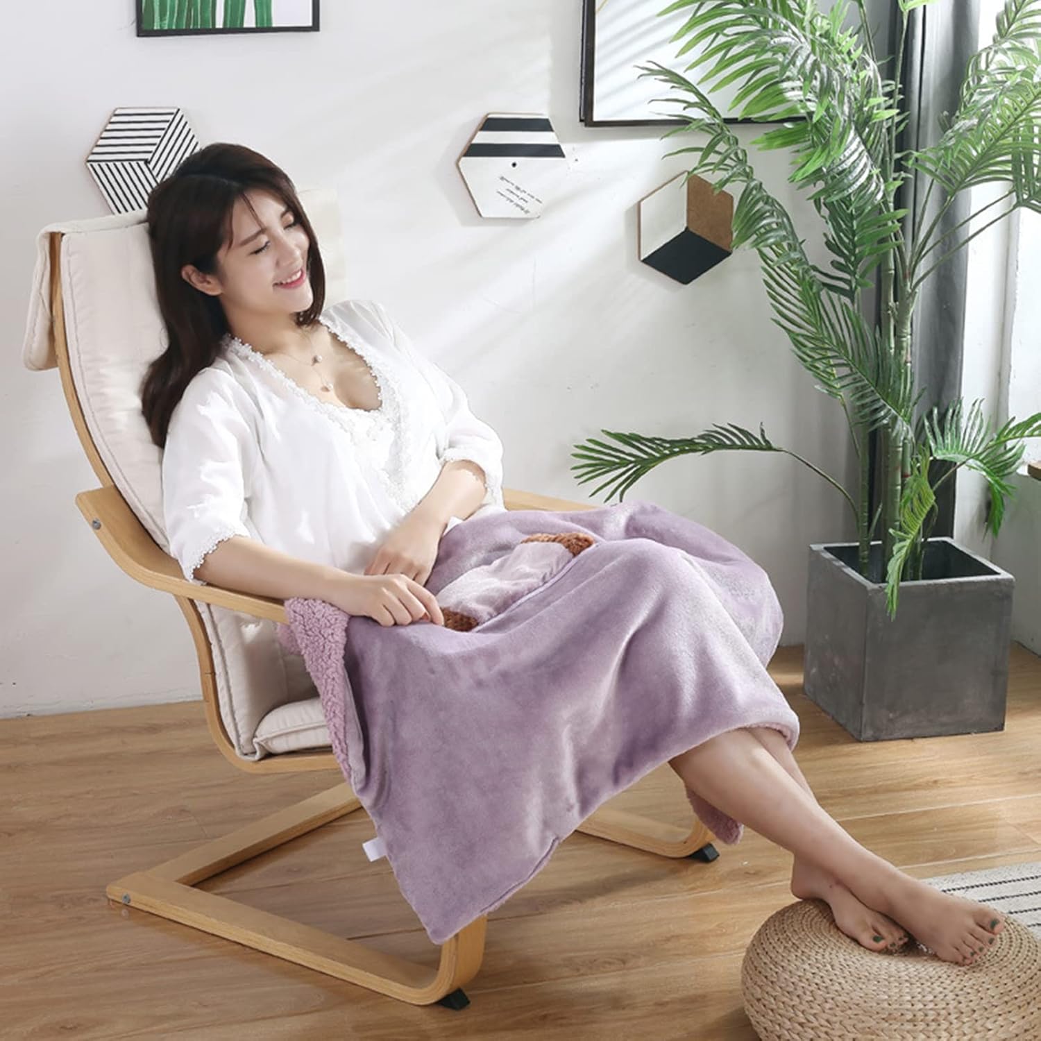 Double Layer Heating Blanket with Buckle and Pockets