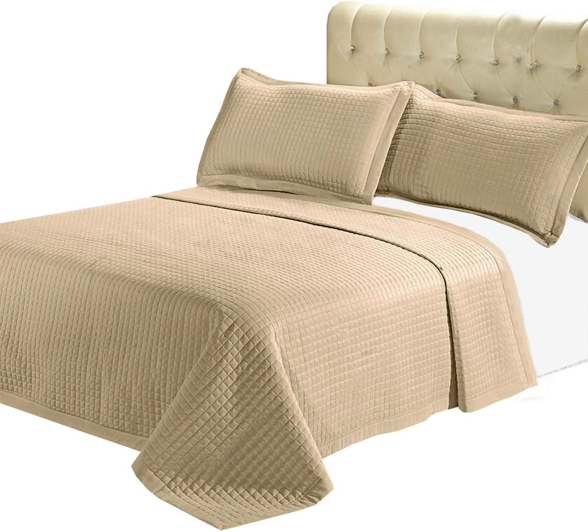 Luxury Quilted Coverlet Set - 3-Piece Microfiber Comfort Bedspread with Pillow Shams