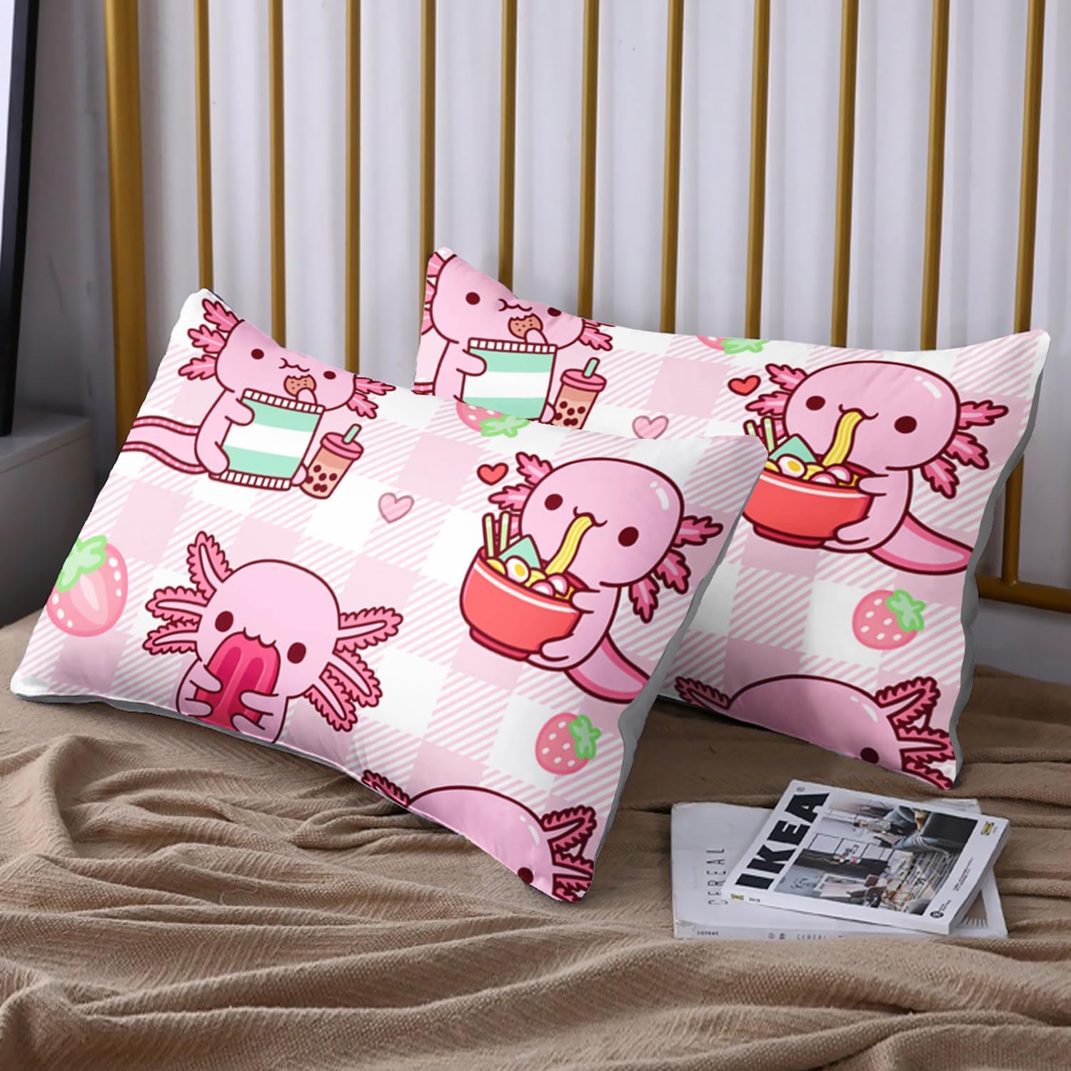 HOSIMA Pink Axolotl Fitted Sheet Set Twin Size 1