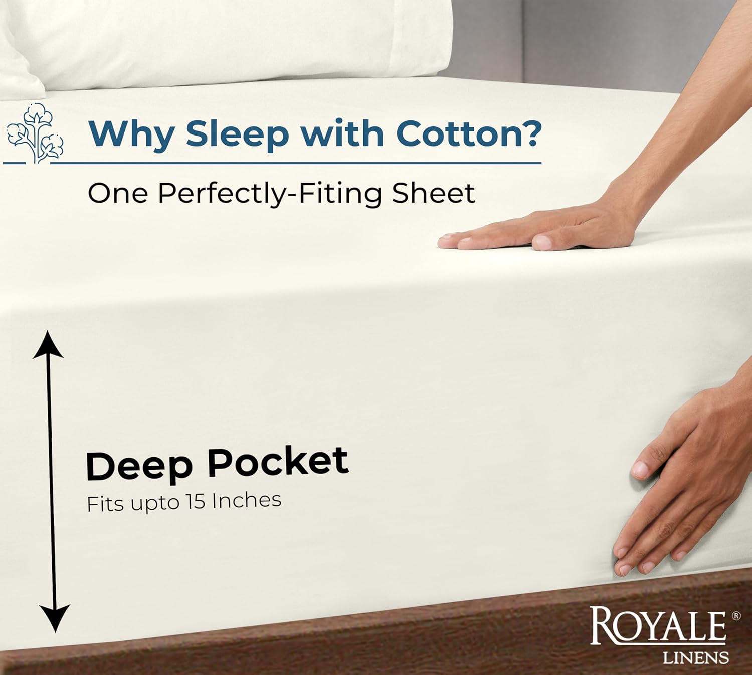 Royale Linens 100 Organic Cotton Twin XL Fitted Sheet - Ivory Deep Pocket