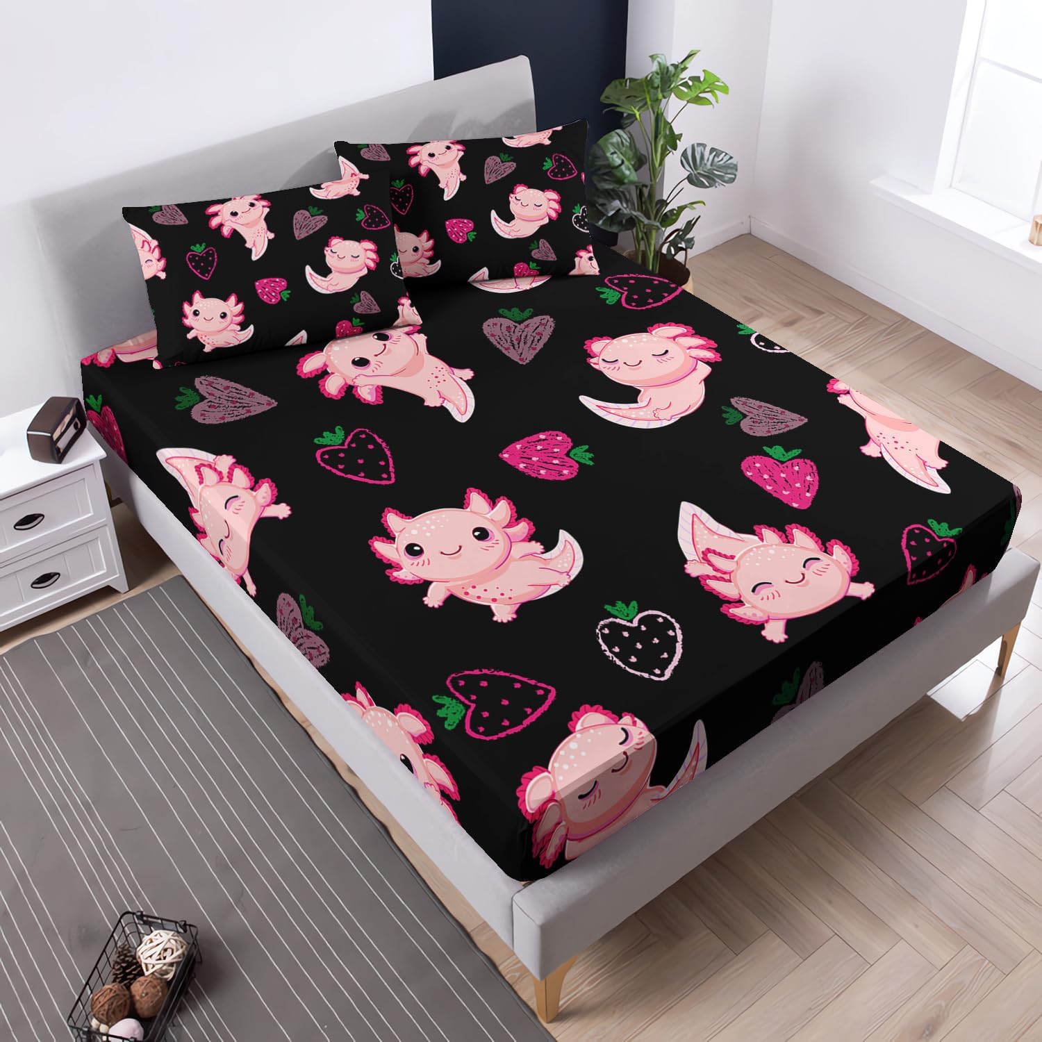 UEVBF Cute Axolotl Bed Set Twin Size Pink