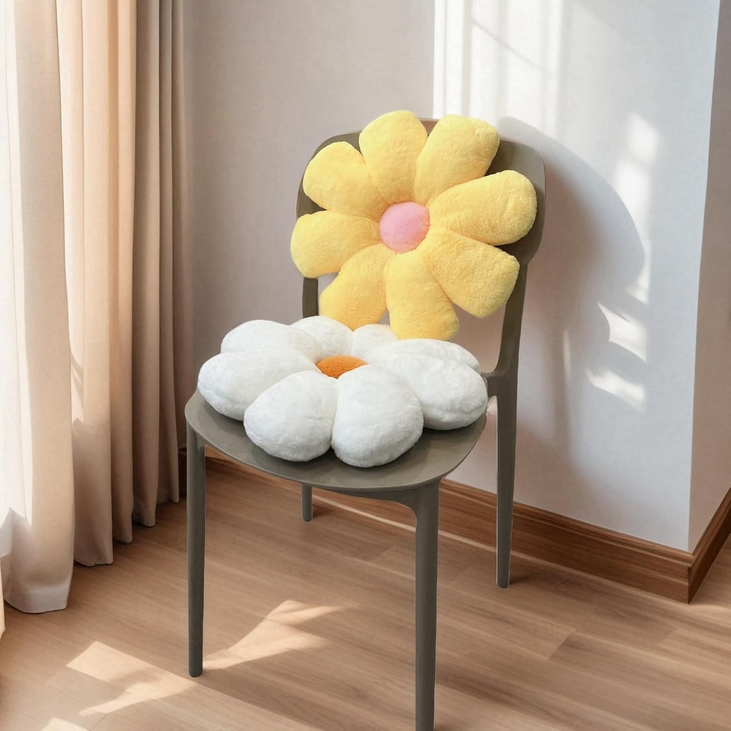 Yellow White Daisy Flower Throw Pillow Set