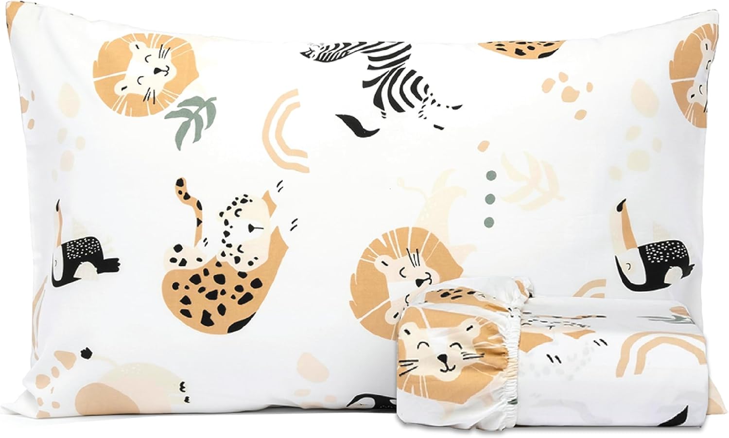 Salt Earth 100 Cotton 210TC Kids Bedsheet Set - Twin Fitted Pillowcase Jungle Themed