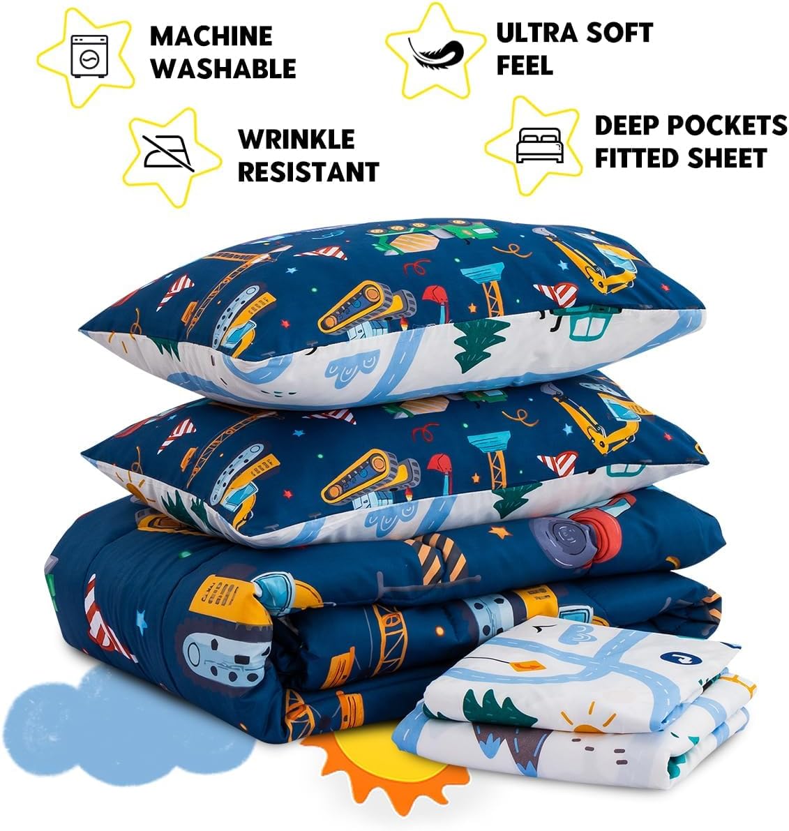 Holawakaka Boys Cartoon Truck Comforter Set