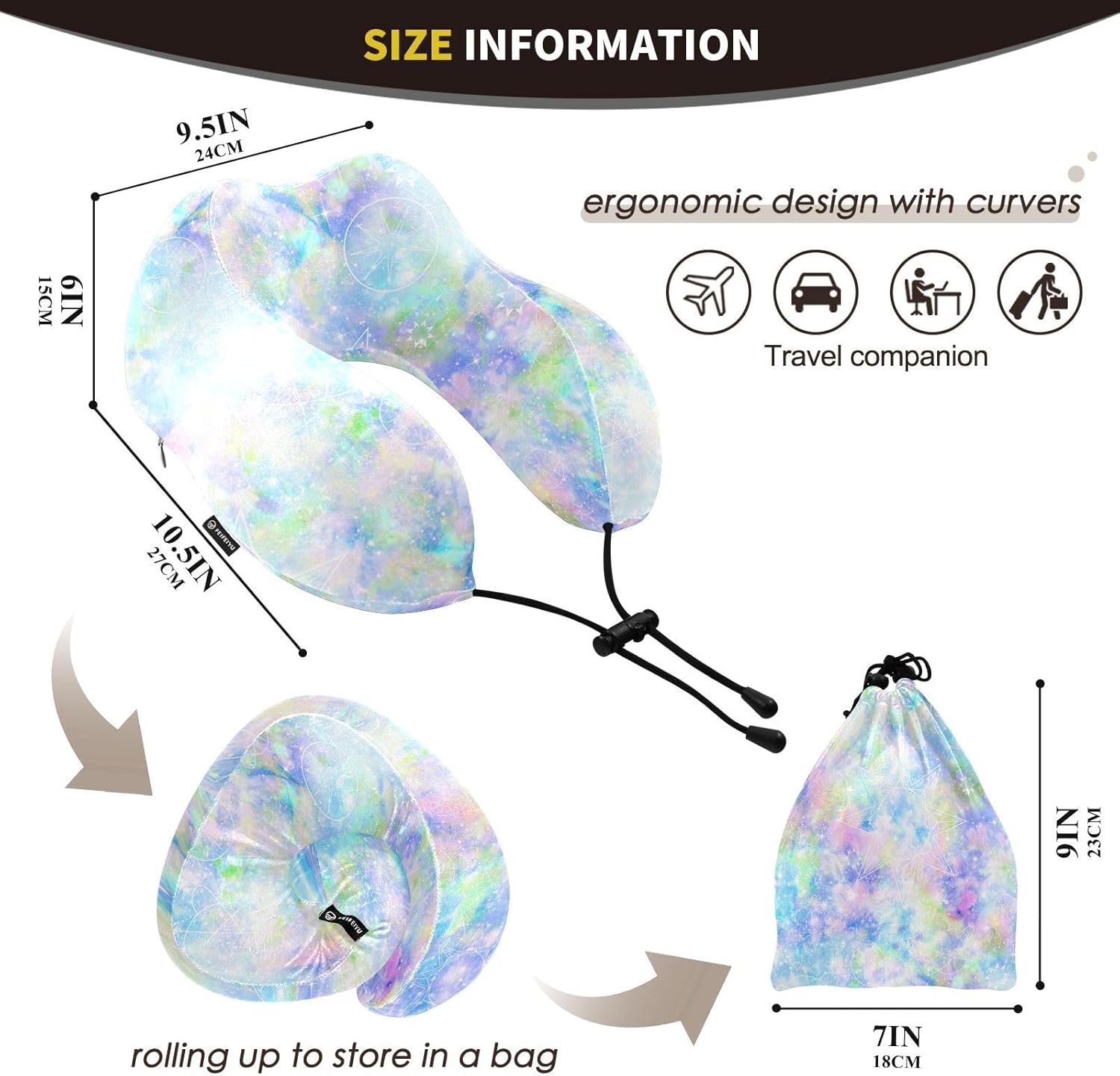 JIPONI Travel Pillow with Snap Strap and Memory Foam