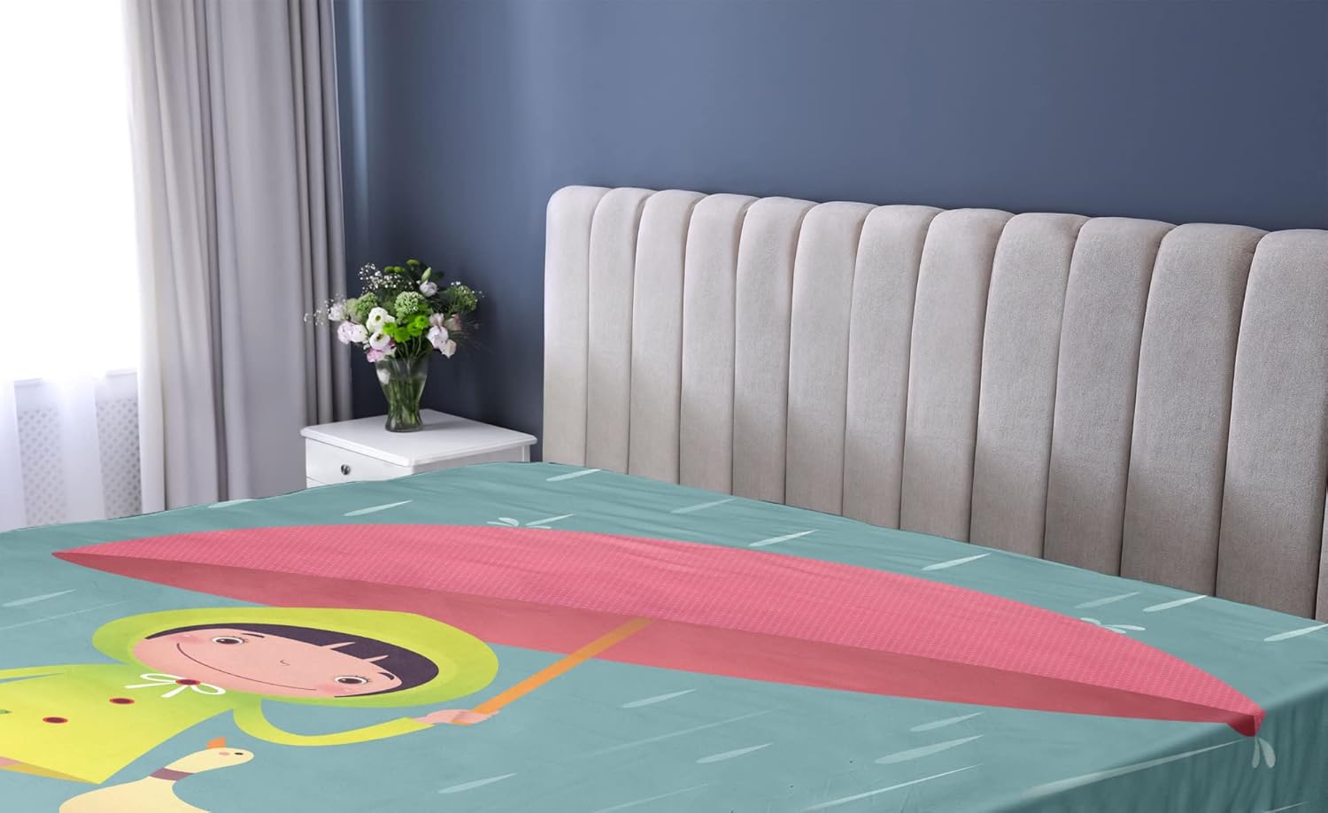 Ambesonne Rain Fitted Sheet with Duck Friend