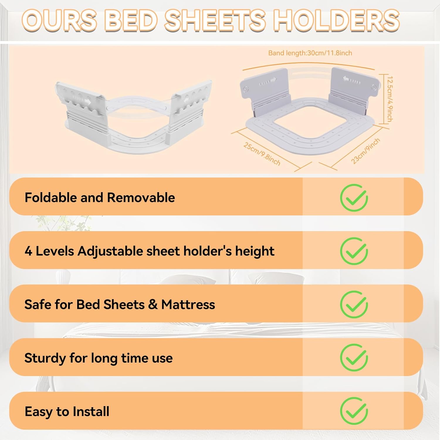 Adjustable Bed Sheet Holder with Lock Strap for Firm Fit