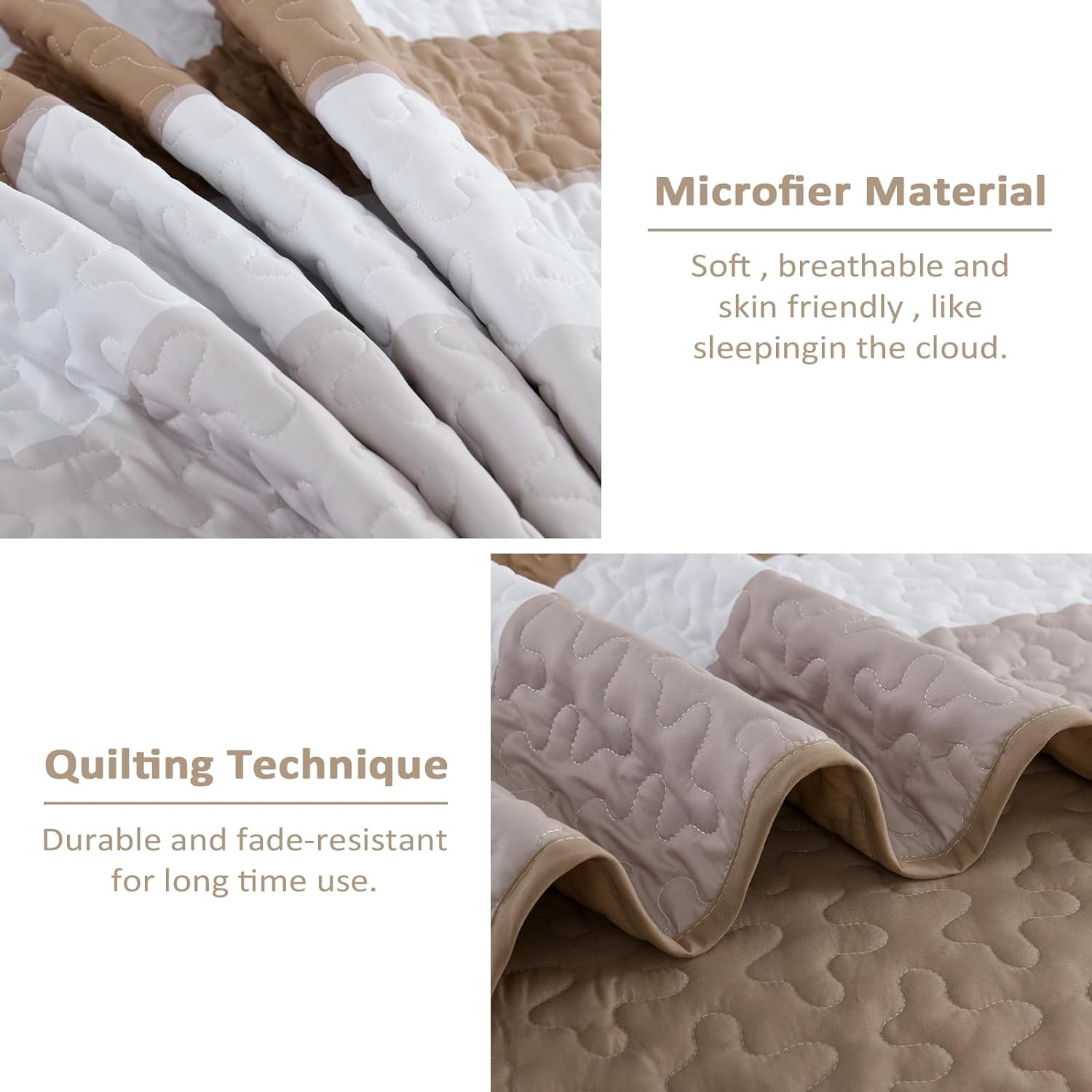 Dinjoy Boho Taupe Quilt Set Queen Size 3 Pieces