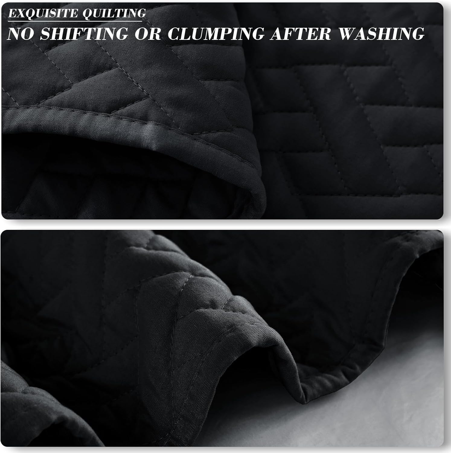 Exclusivo Mezcla Full Queen Quilt Set with Basket Weave Pattern Black