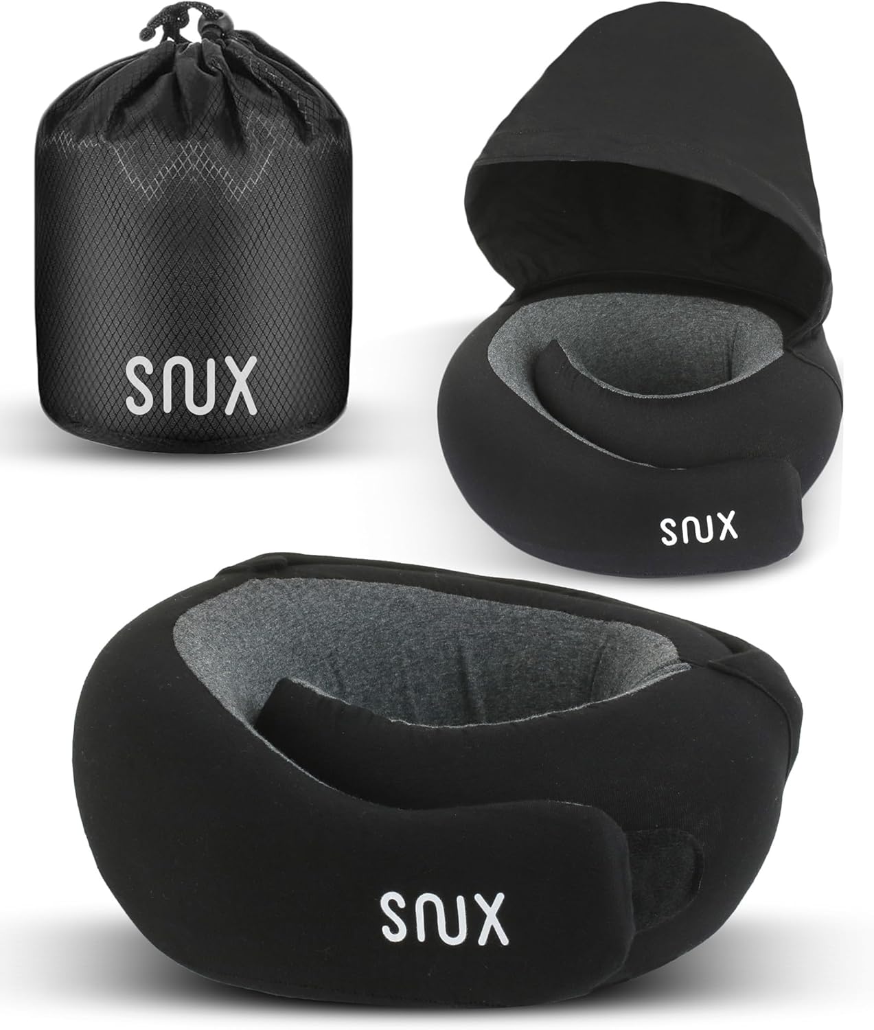Snux Travel Neck Pillow with Hood - Memory Foam
