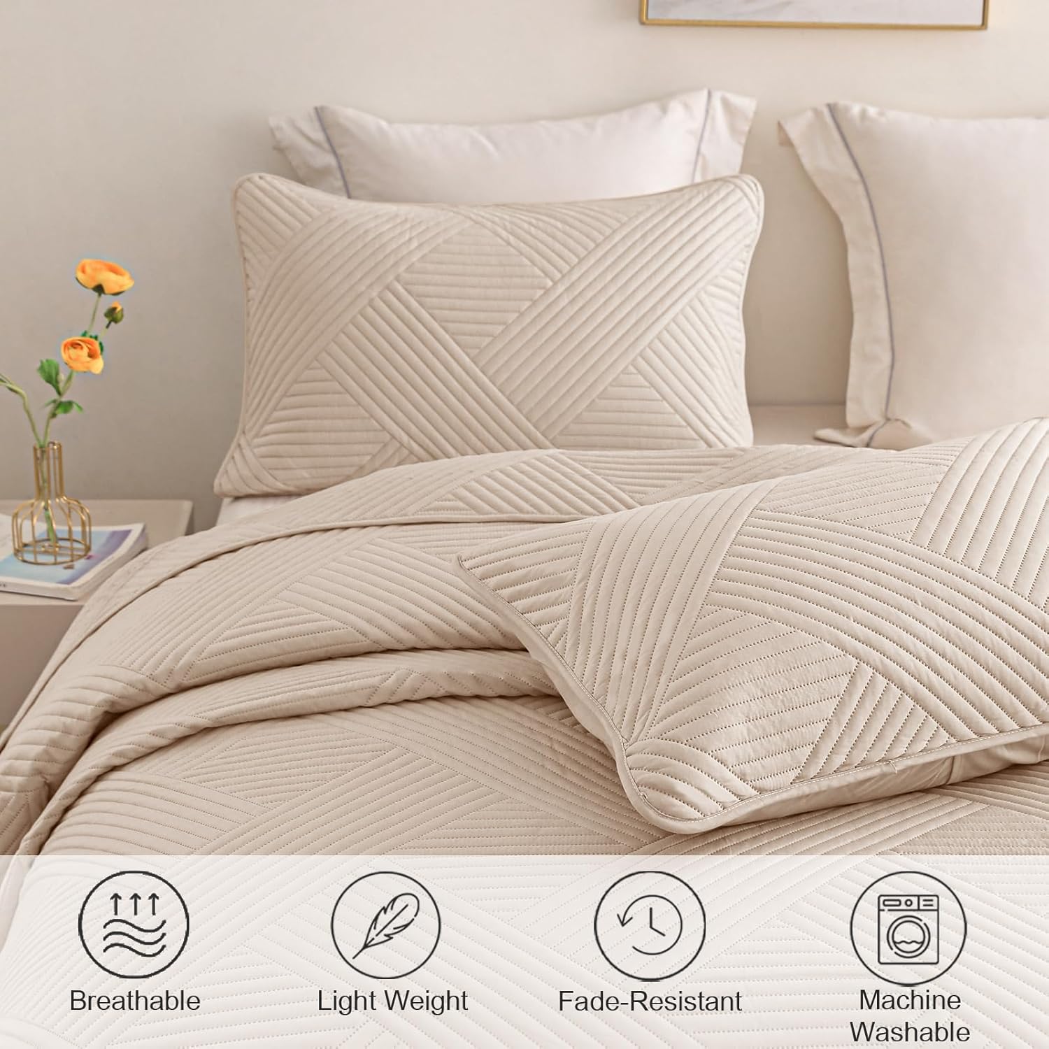 Whale Flotilla Twin Quilt Set Soft Lightweight Bed Cover with Embossed Pattern