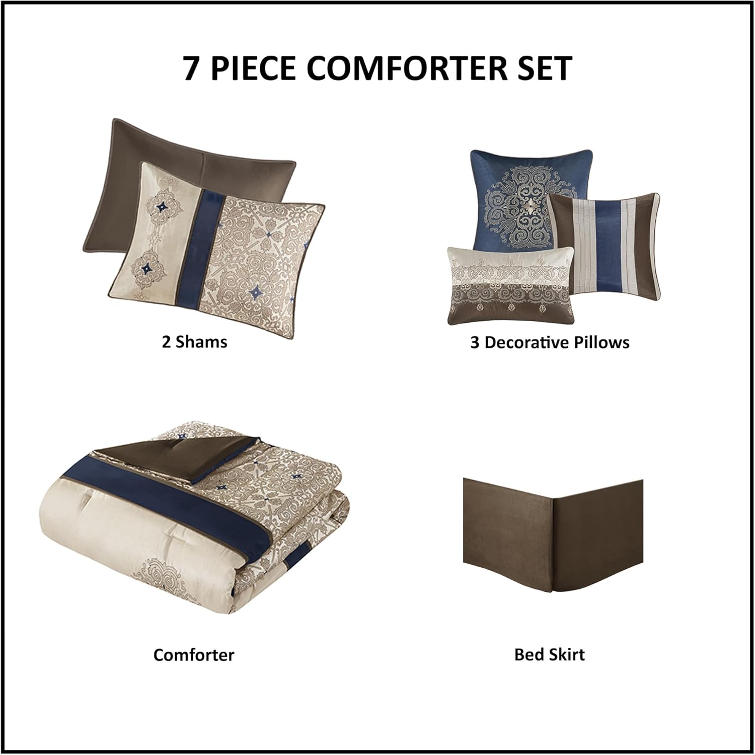 Madison Park 7-Piece Comforter Set Navy Queen
