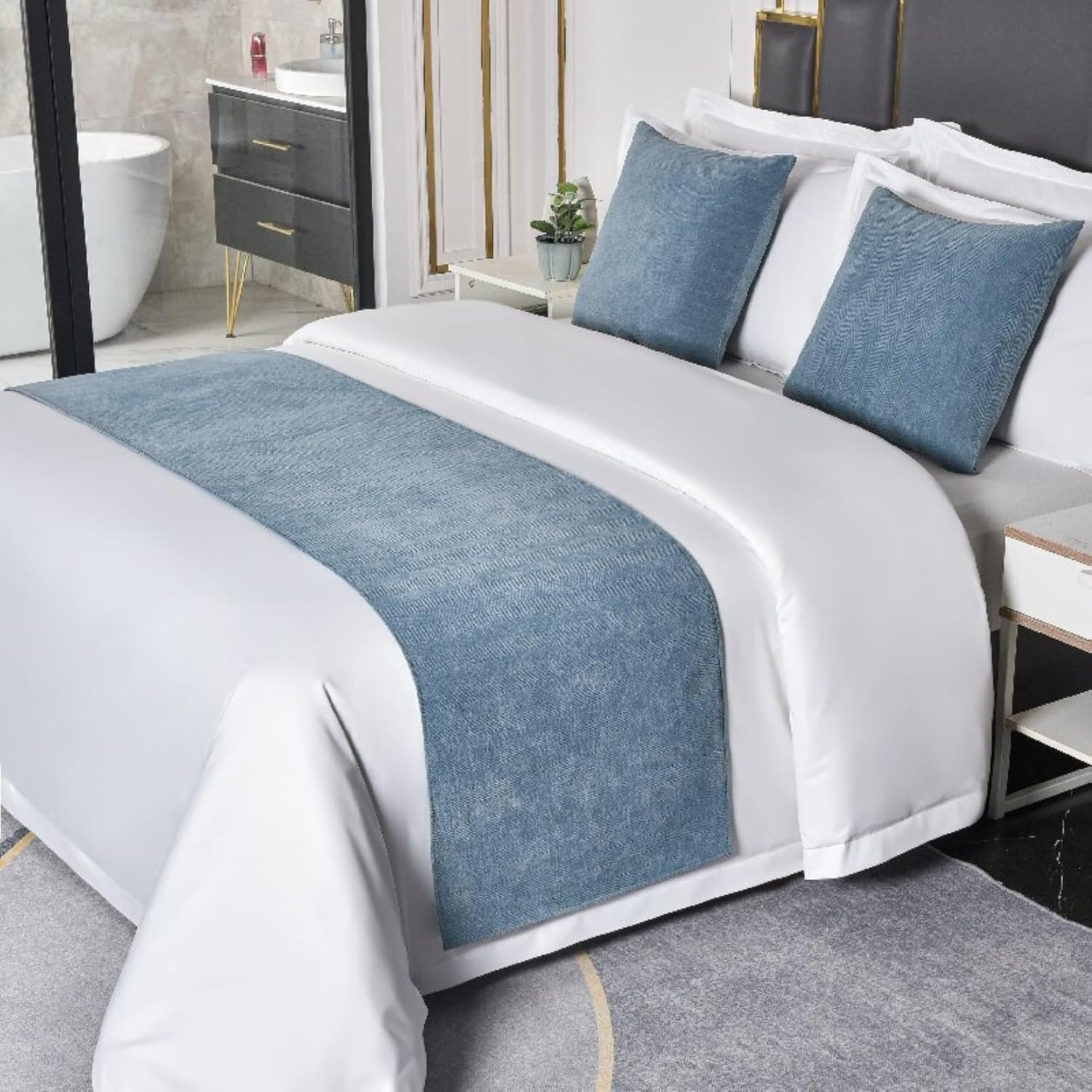 HLASMSPE Hotel Bed Runner Light Blue 50x210cm