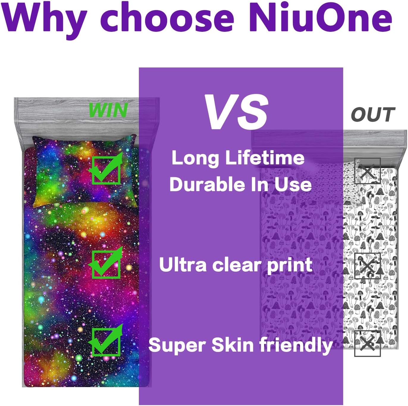 NiuOne Galaxy Rainbow Space Sheet Set Twin 2PCS with Pillowcase