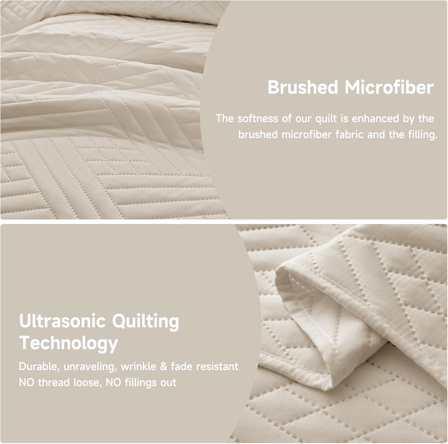 Lavsiry Beige Stripe Quilt Set California King Size