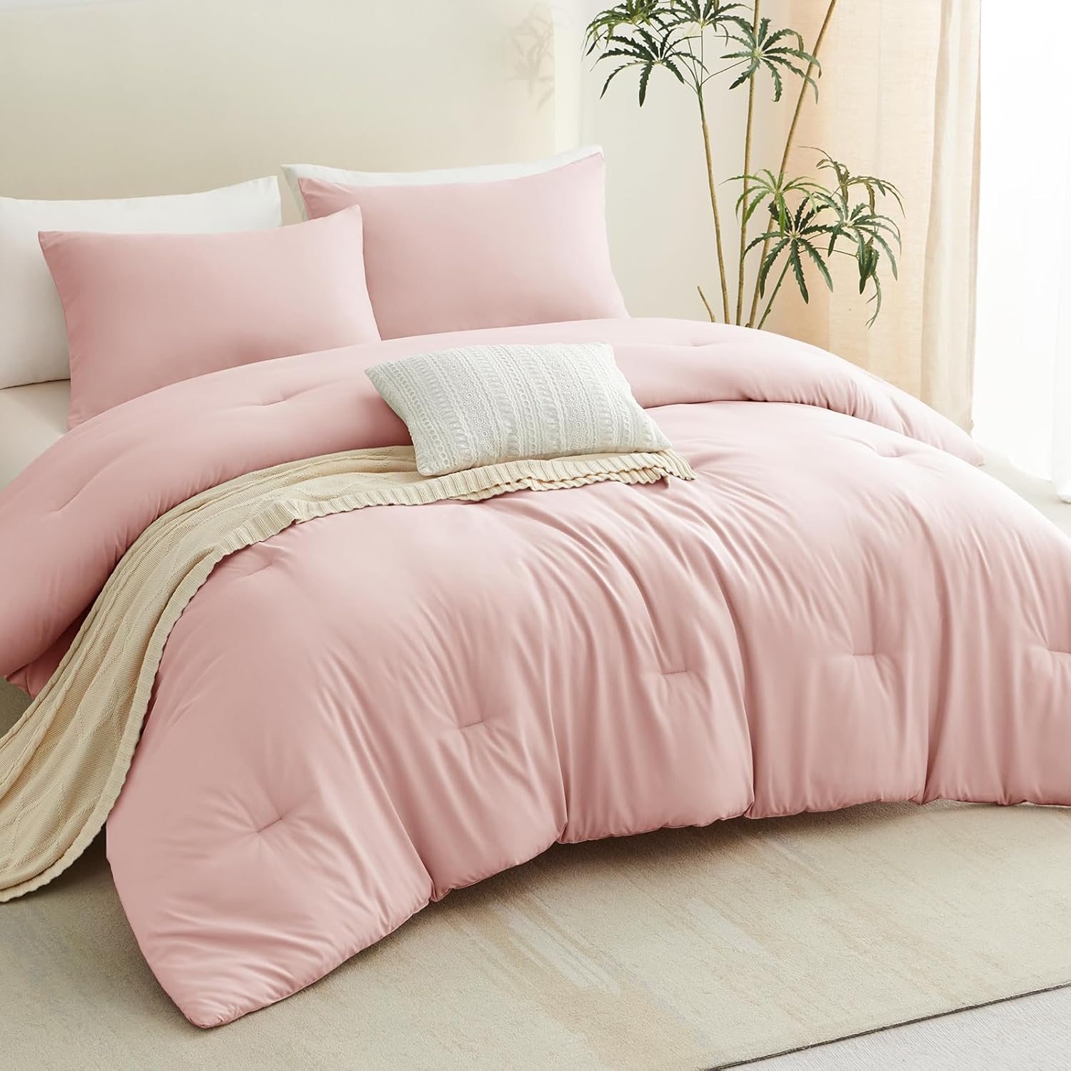 CozyLux Blush Pink Queen Comforter Set for Girls