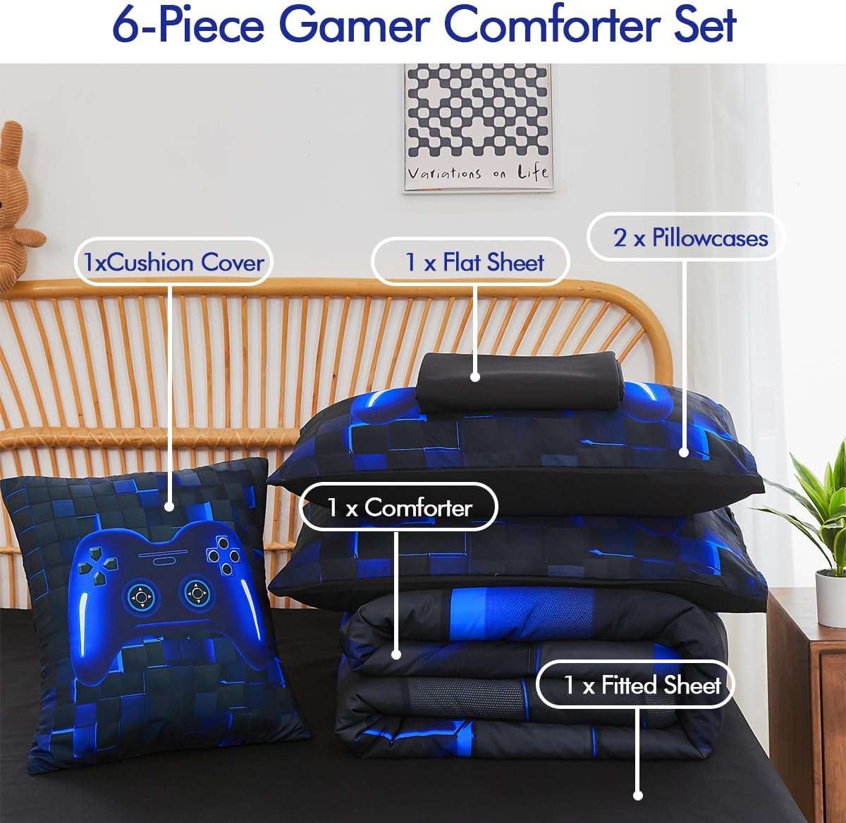 PERFEMET Twin Bed in a Bag Gaming Comforter Set