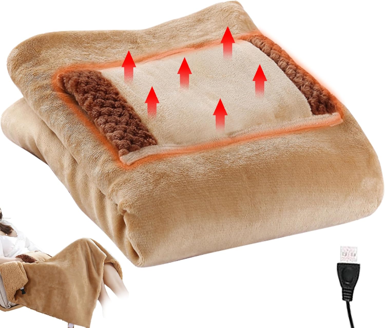 USB Heated Blanket 24x31 Inch Warm Throw for Sofa Chair Travel
