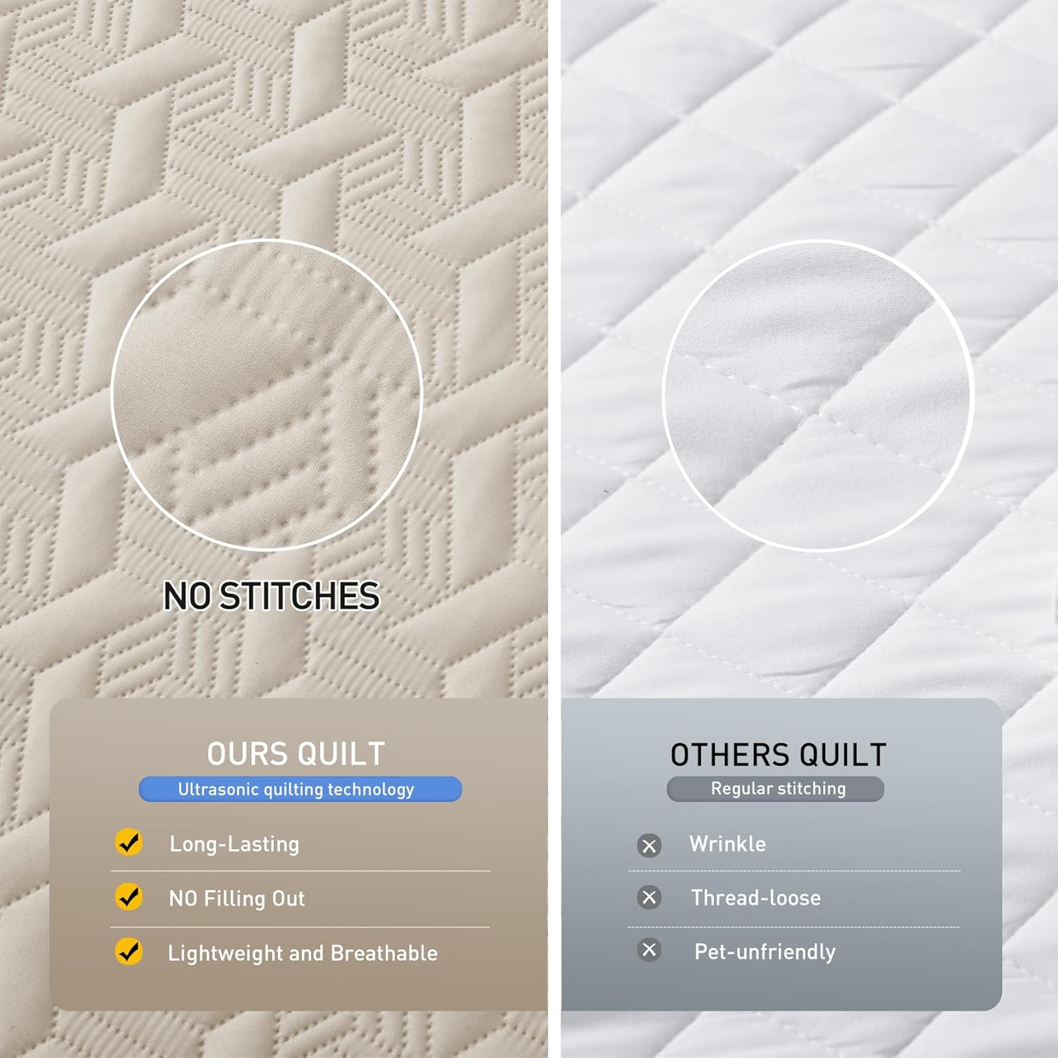 Lavsiry Beige Quilt Set - 3 Piece Full Queen Size Bedding