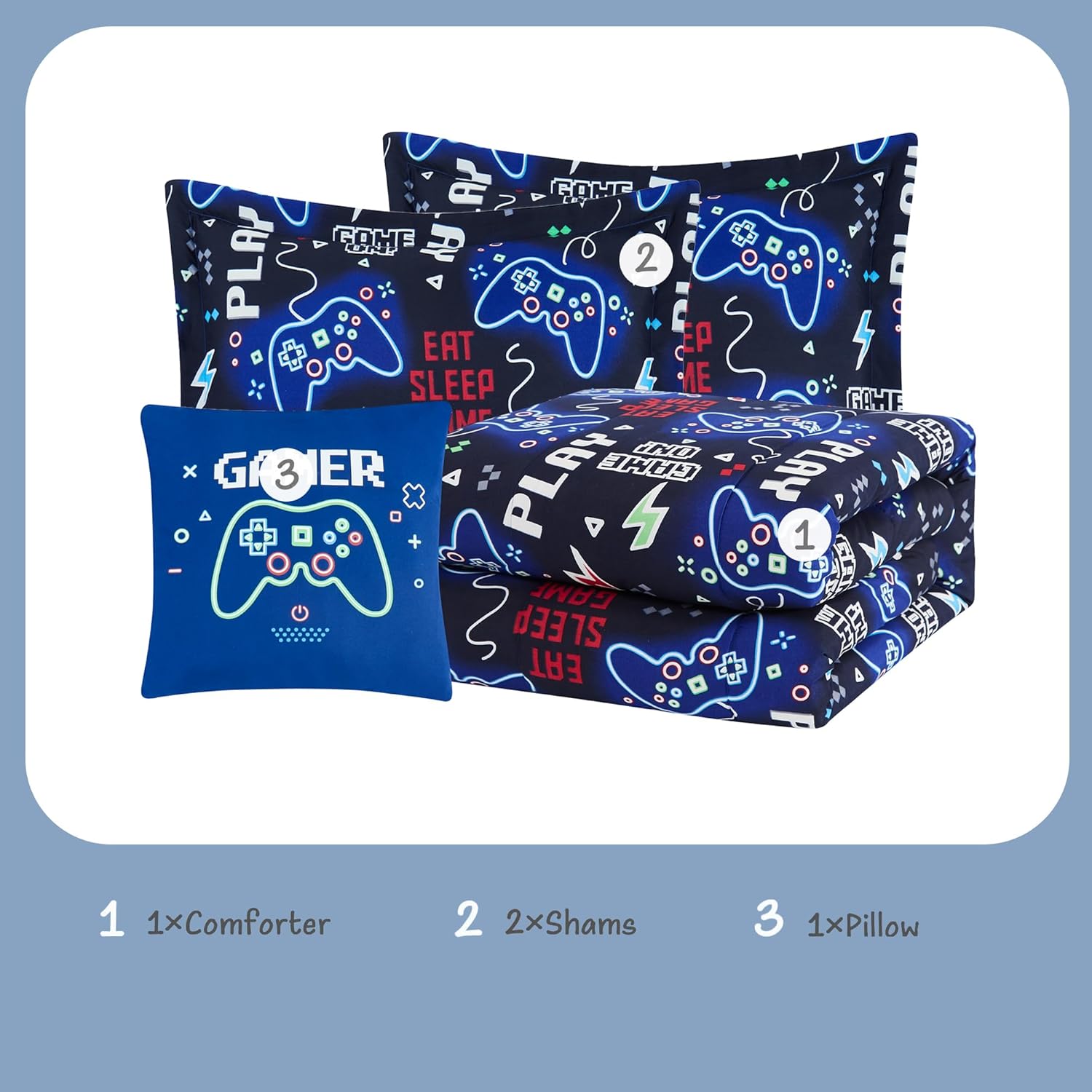 Glow in The Dark Gamer Comforter Set for Kids