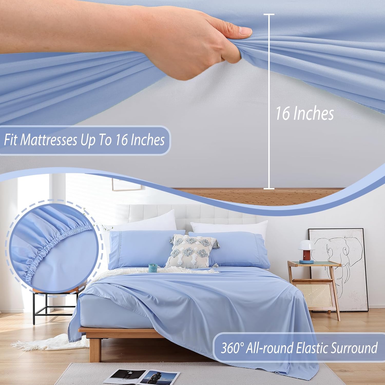 Whitney Home Textile Twin Sheet Set - Sky Blue Luxury Cooling Bedding