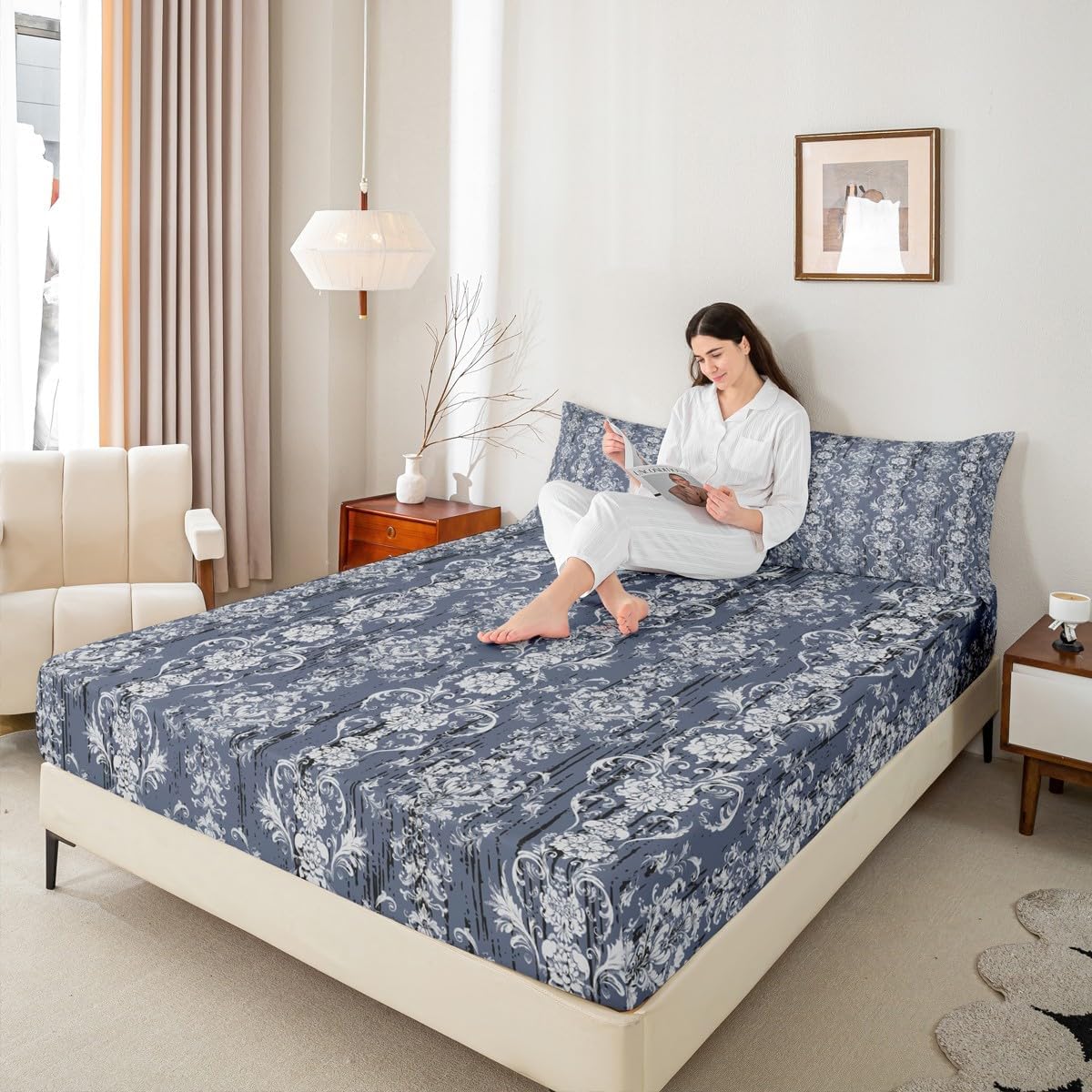 Erosebridal Damask Fitted Sheet Twin Gothic Floral