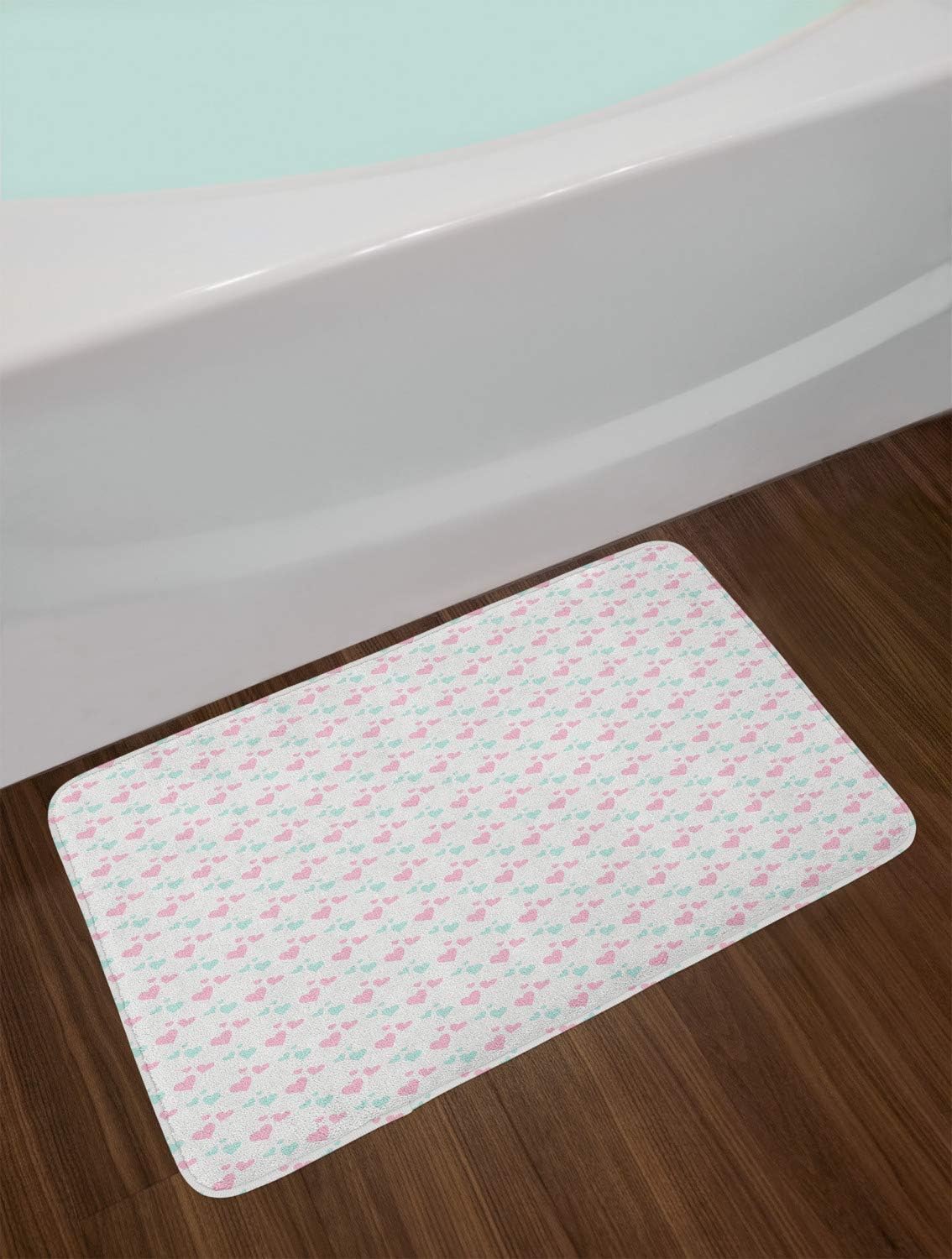 Ambesonne Love Bath Mat Mint Green Pale Pink