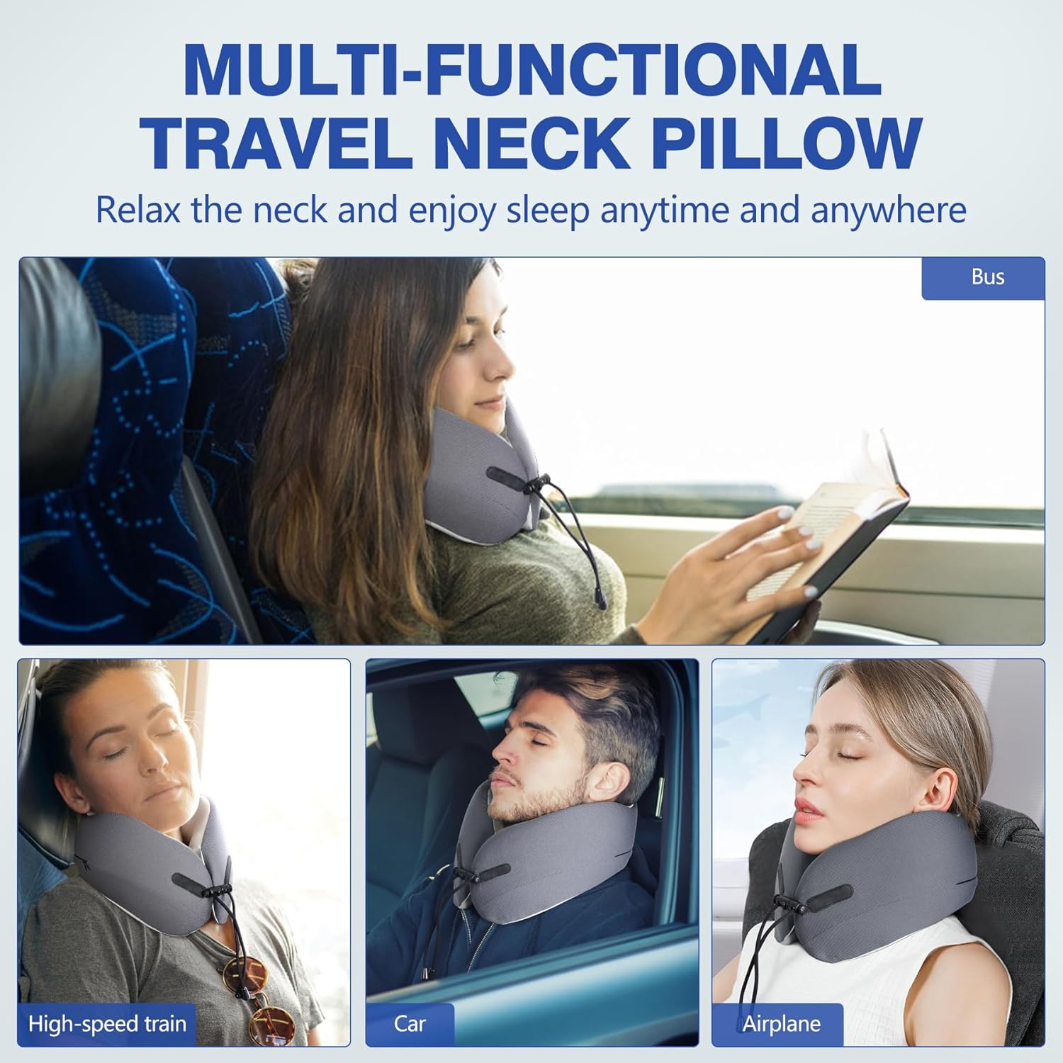Cozyhealth Memory Foam Travel Neck Pillow for Airplane and Car Use