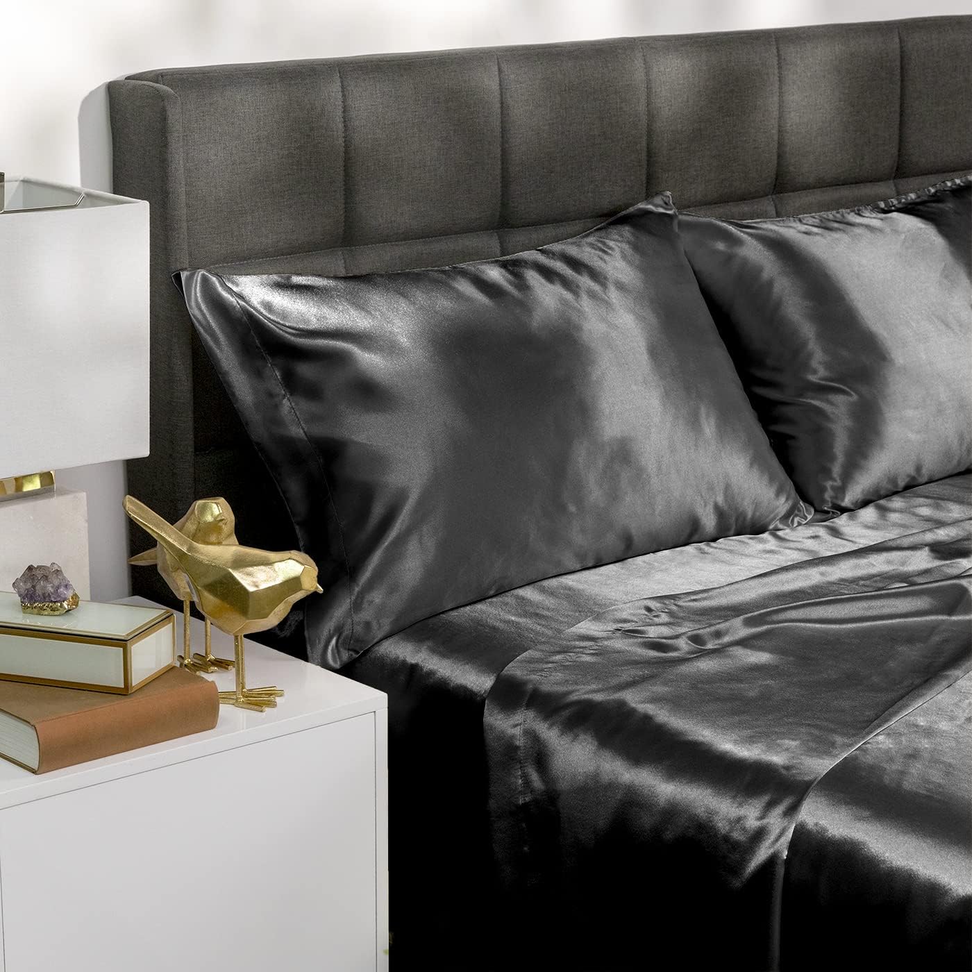 Baltic Linen Satin Sheet Set King Black 4-Piece 1