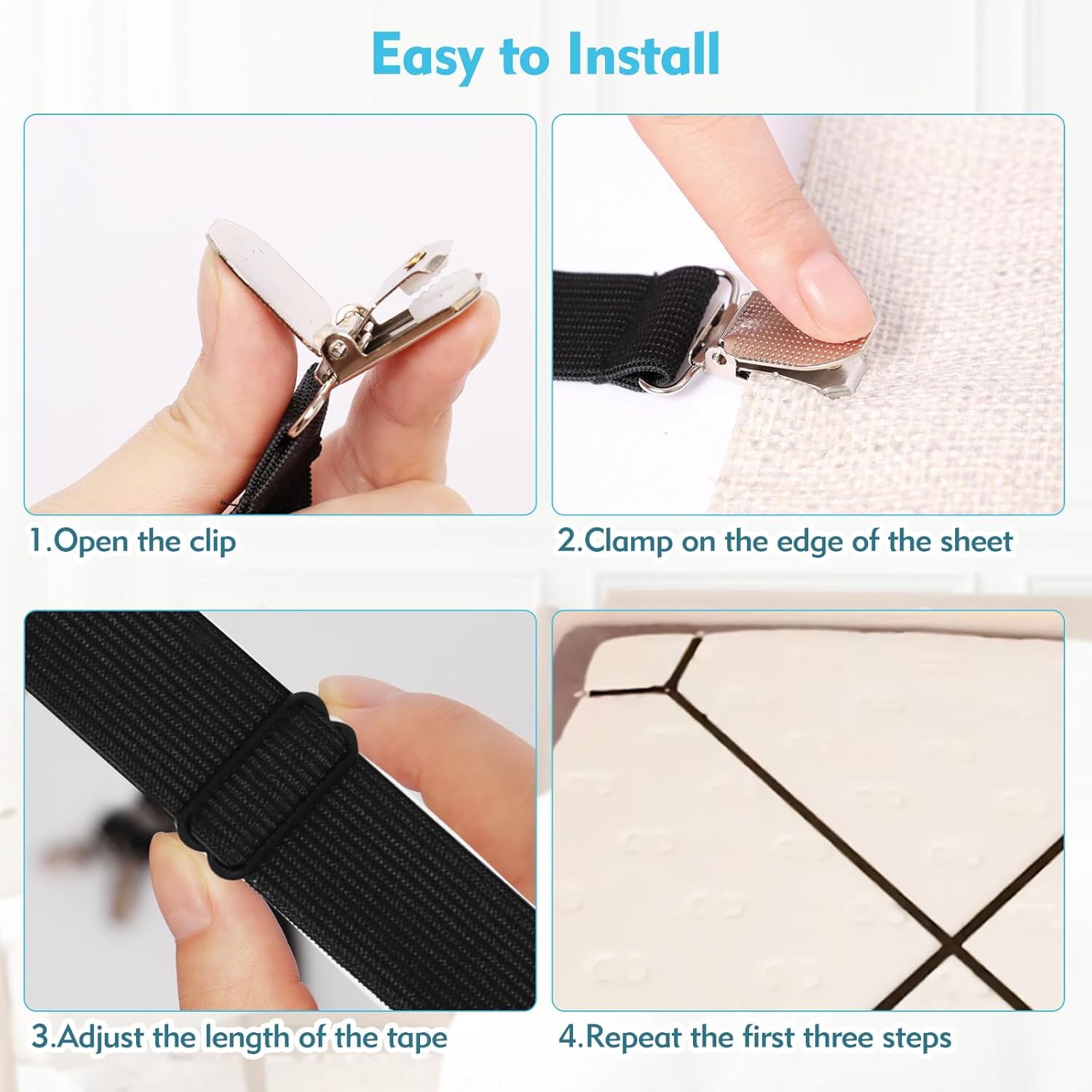 Tantanle Heavy Duty Sheet Clips - Secure Adjustable 2-Pack Black