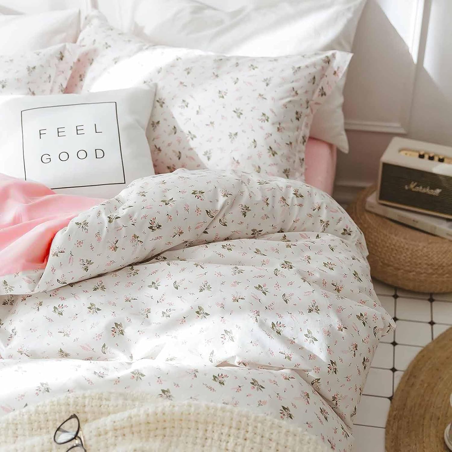 Faincy Floral Twin Comforter Set - Pink White Pattern 2PC