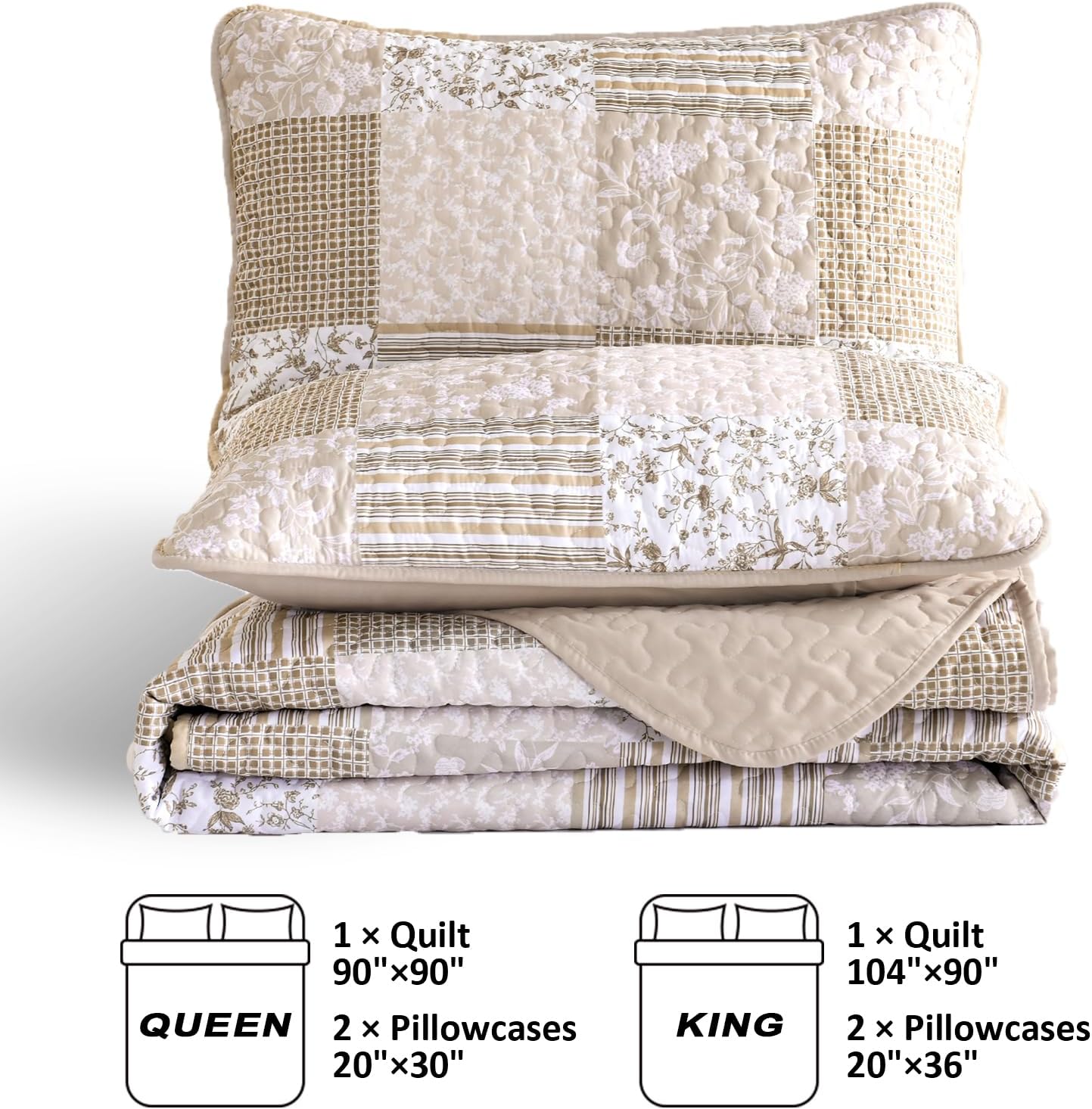 Mybedsoul Plaid Floral Quilt Set Queen Size 3 Pieces
