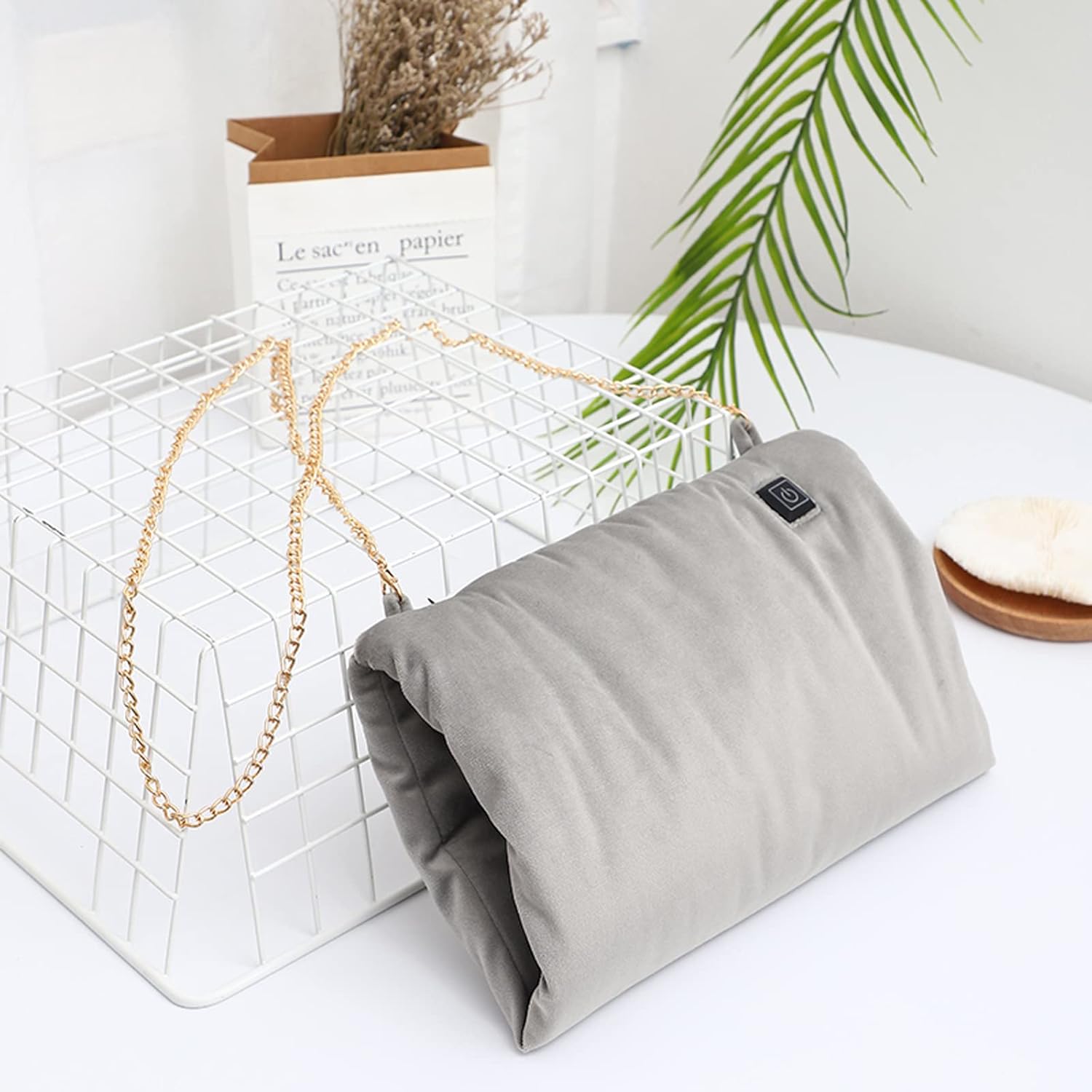 MSUIINT USB Heated Hand Warmer Throw Pillow with Gloves Portable Grey