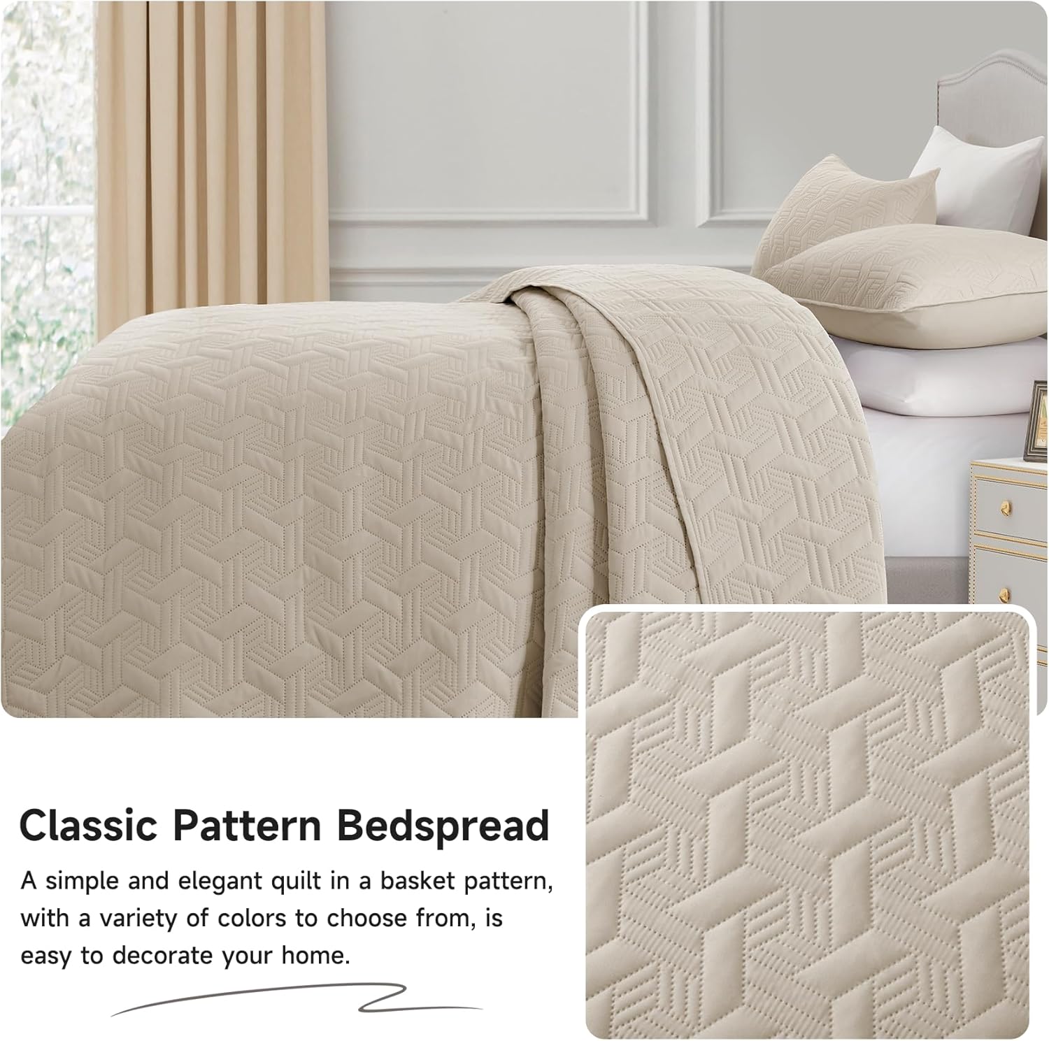 Lavsiry Beige Quilt Set - 3 Piece Full Queen Size Bedding