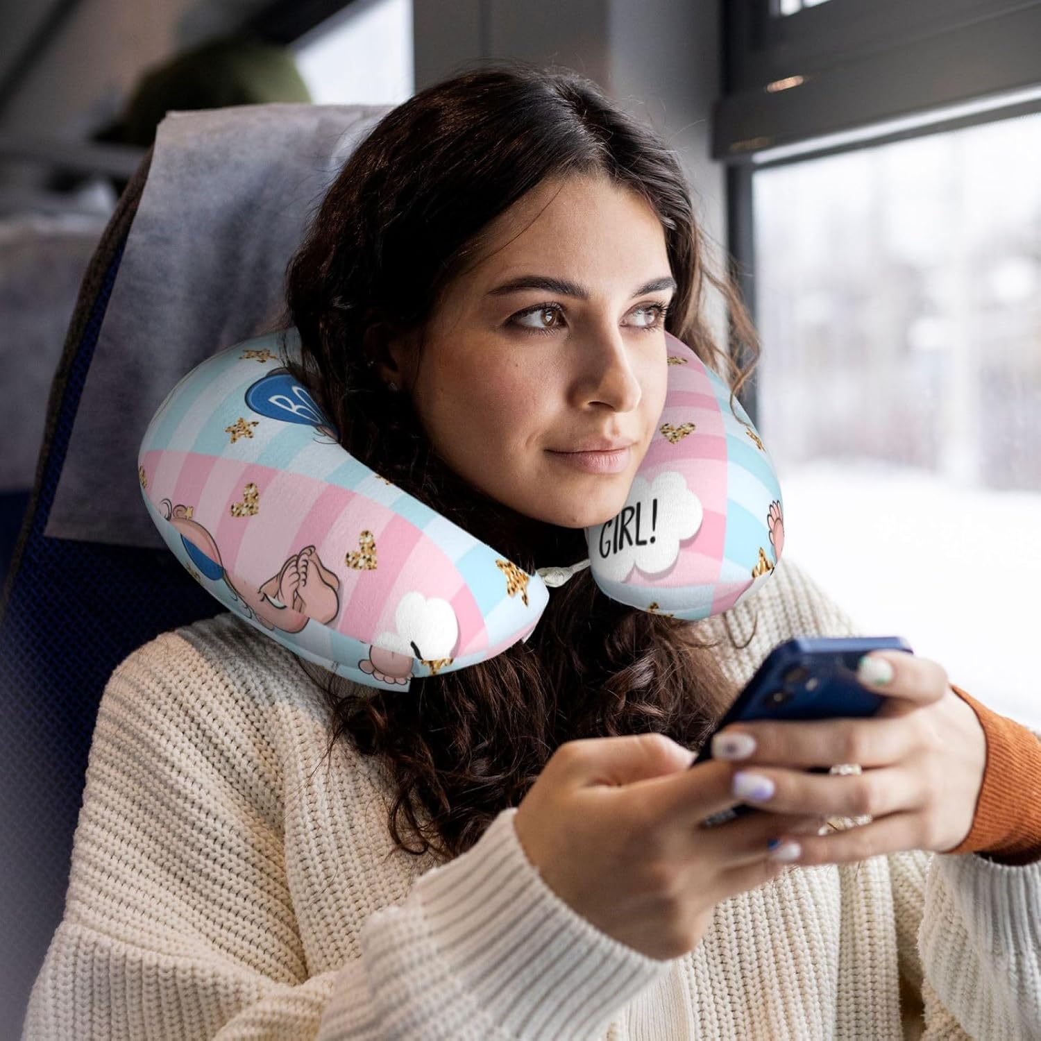 Memory Foam Travel Neck Pillow with Velvet Cover