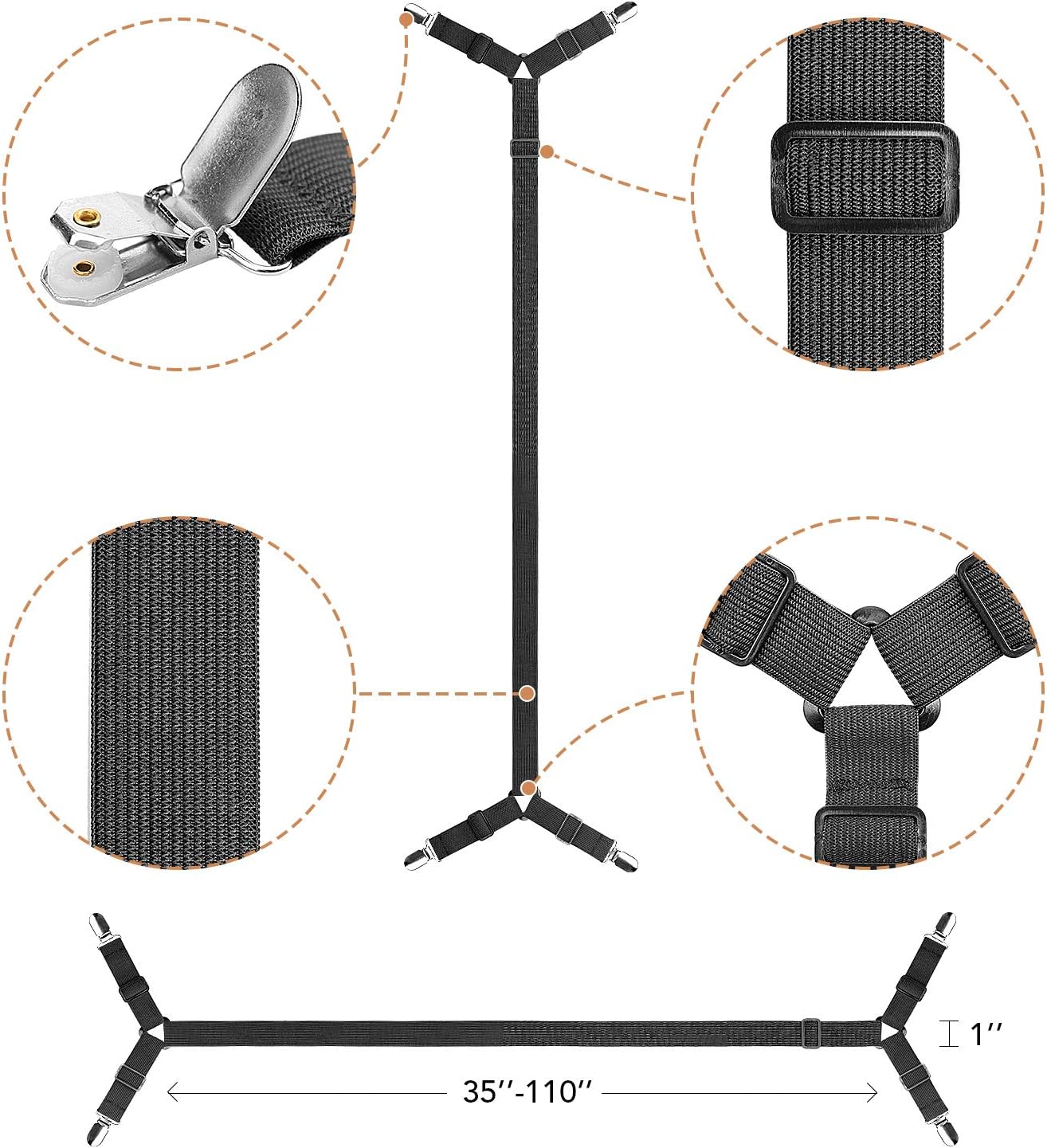 Sheet Suspenders Clips for Twin Full Queen King Mattress Sheet Holders