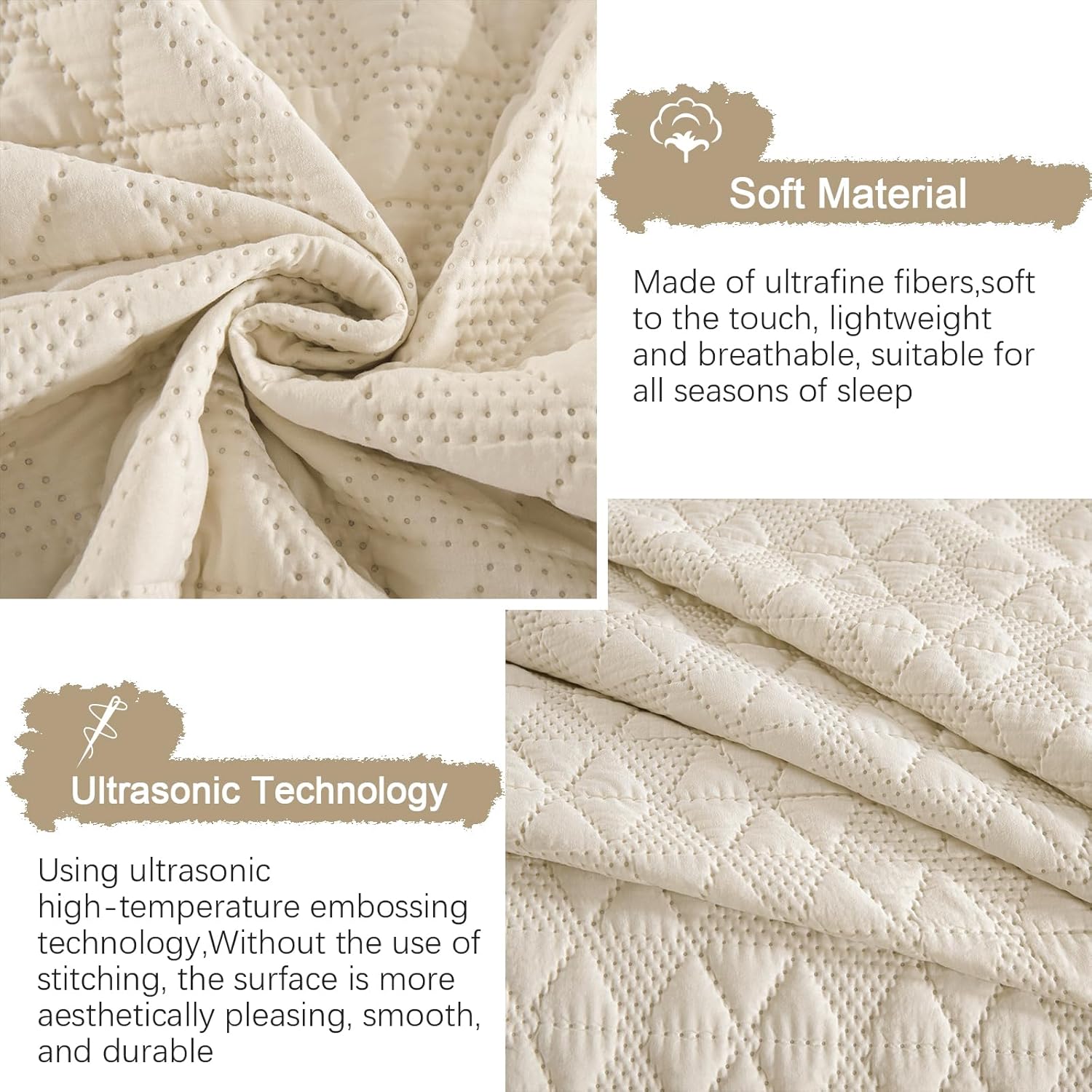 DJY Beige Queen Quilt Set with Pillow Shams