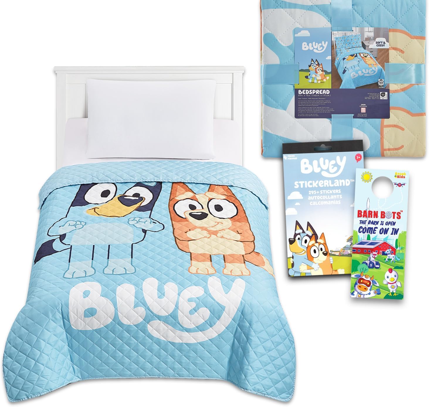 Bluey Twin Bedspread Set with Quilt and Stickers
