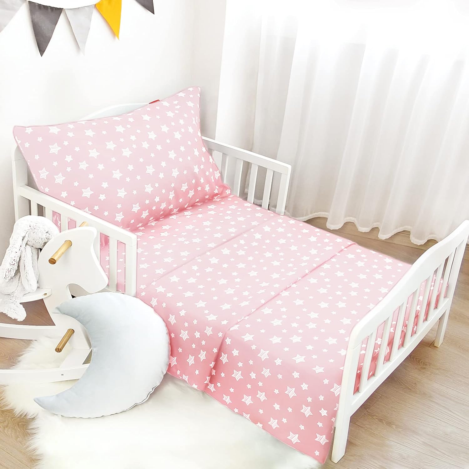 Moonsea Toddler Bed Sheets Set - Pink Star Print 3 Piece
