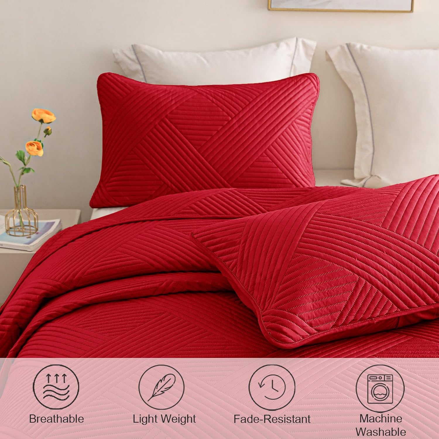 Whale Flotilla King Quilt Set Red 96x104 Inches