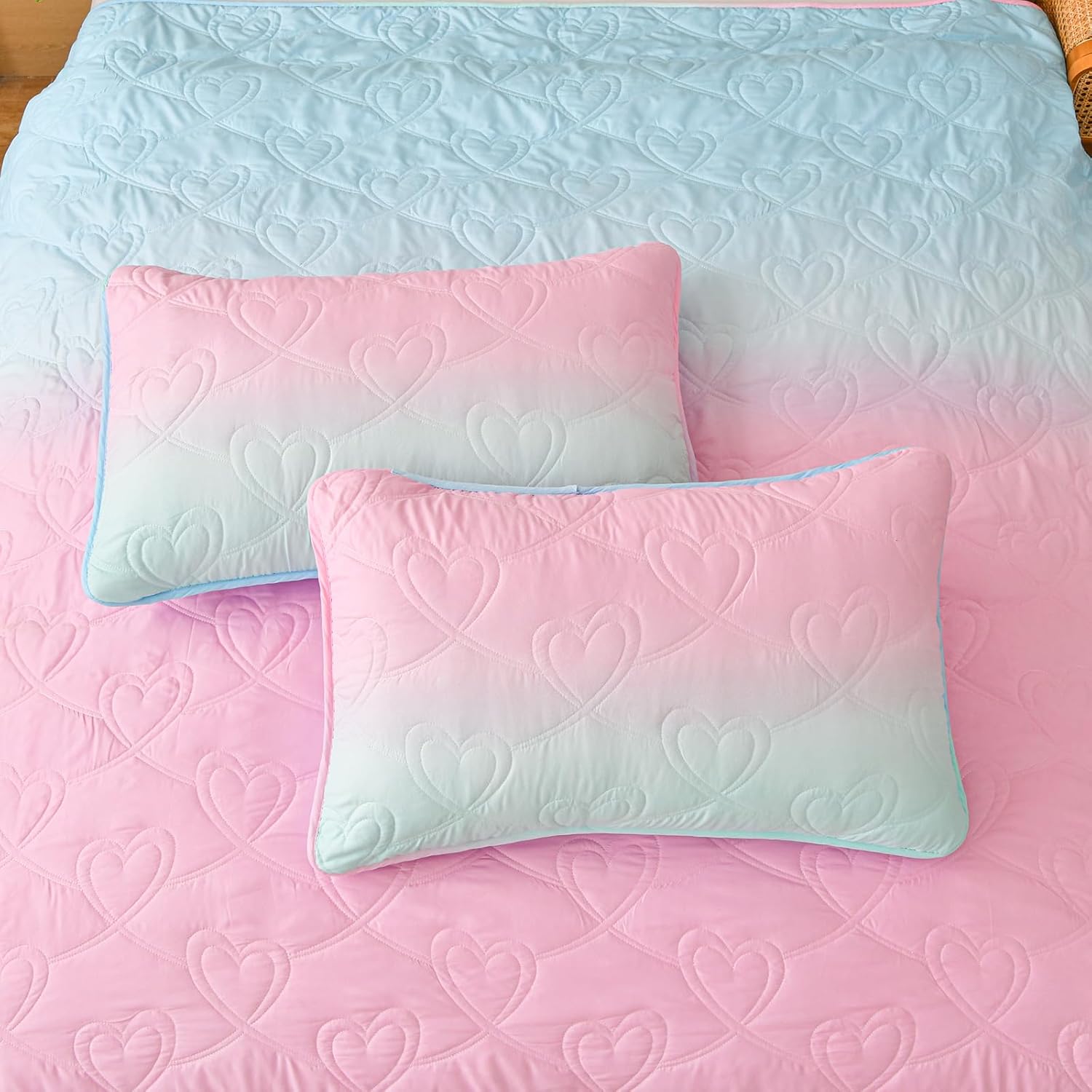 Xruibed Pink Ombre Quilt Set Queen 3PCS Summer Use