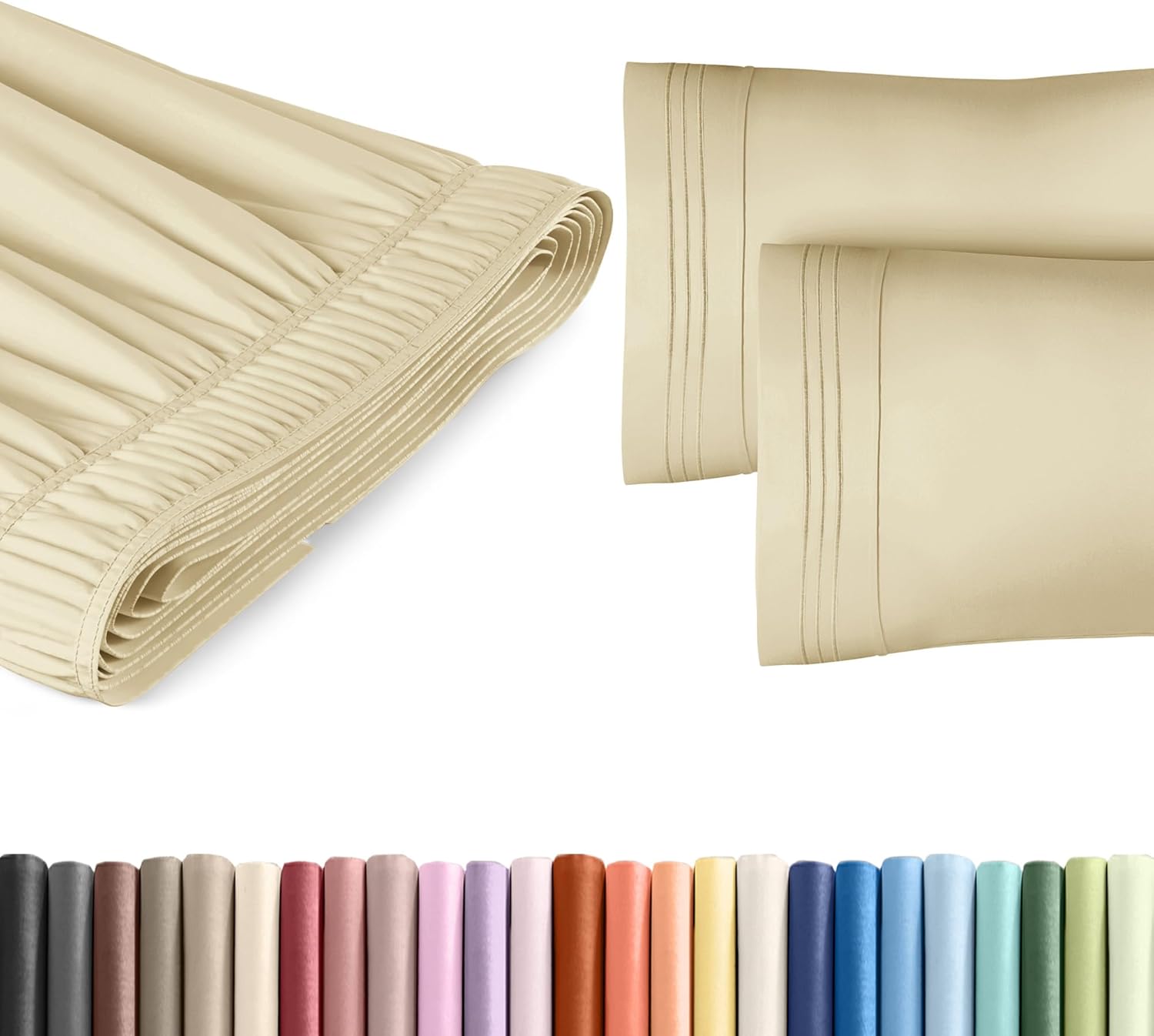 Wrap Around Dust Ruffle Bed Skirt 2 Pillowcases Set - Beige