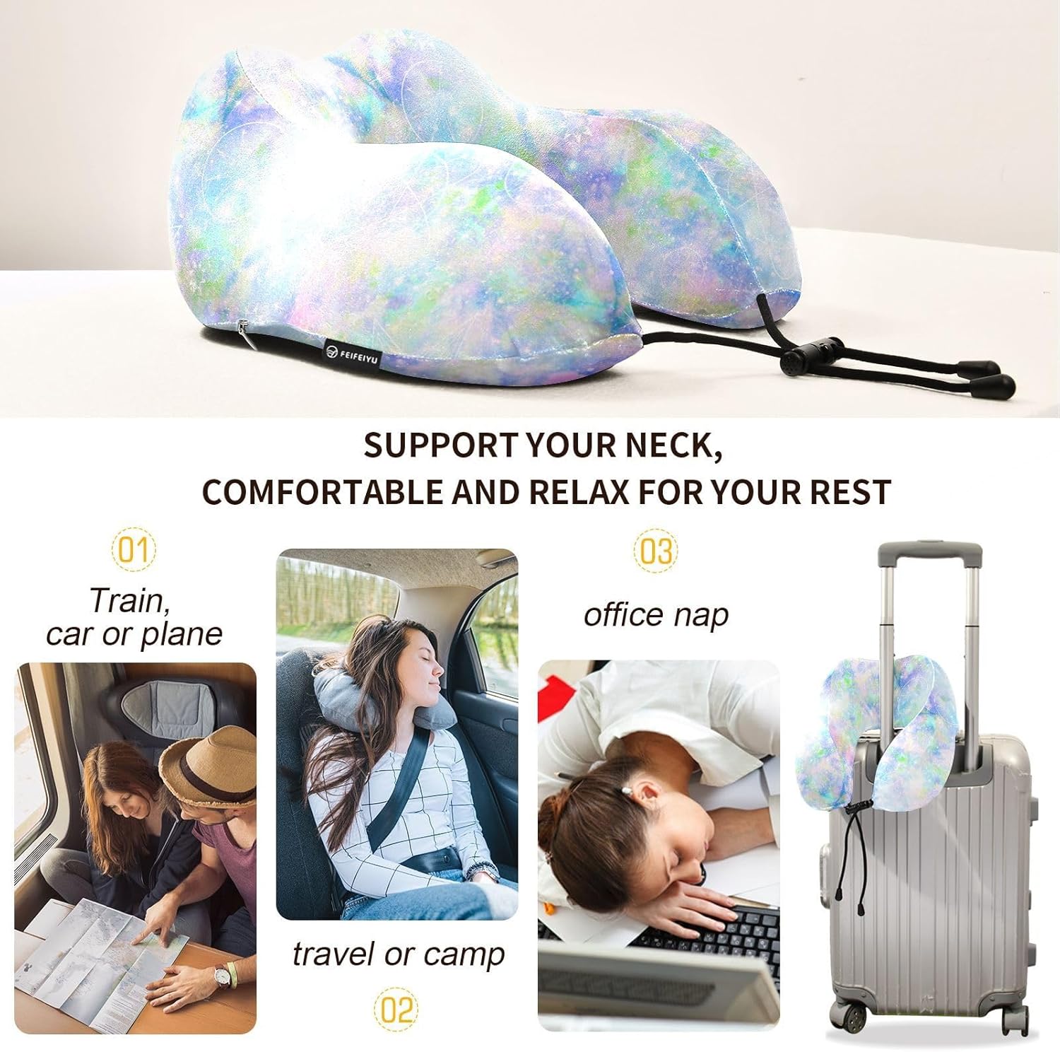 JIPONI Travel Pillow with Snap Strap and Memory Foam