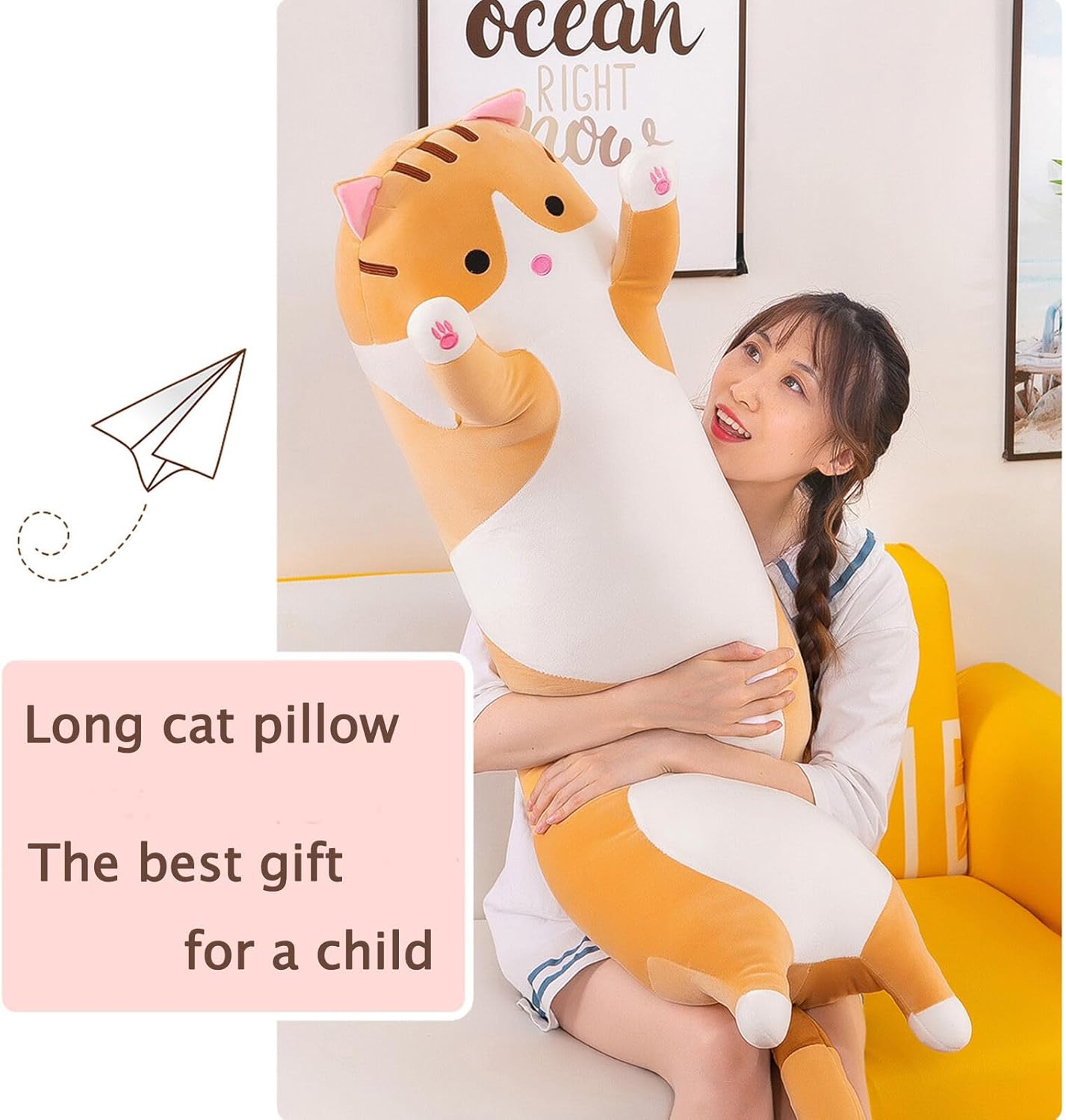 Somao Long Cat Plush Pillow - Soft Hugging Pillow for Kids and Adults
