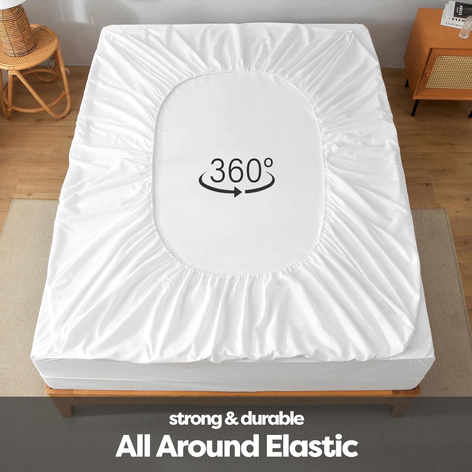 KI LINEN Luxury Twin XL Fitted Sheet 400 Thread Count White