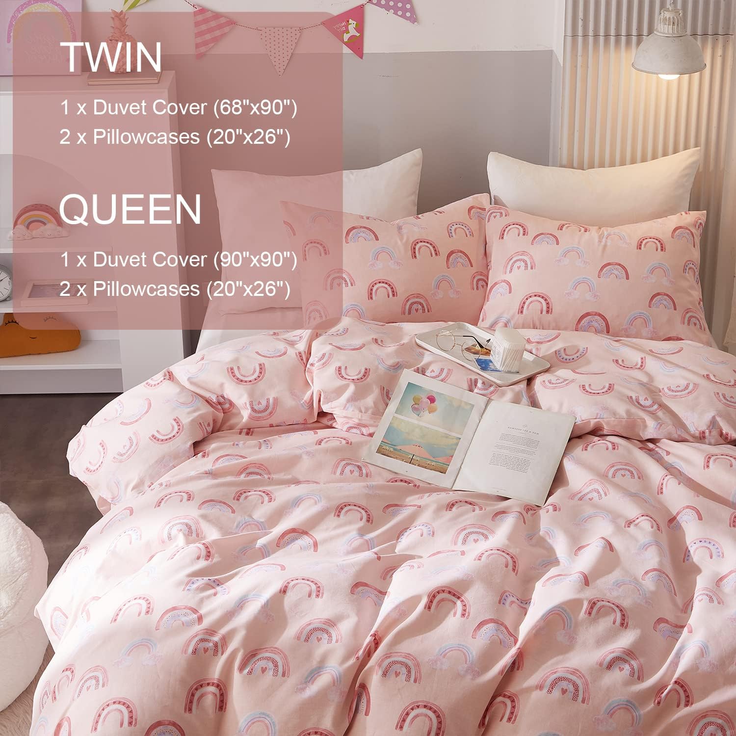 Ivellow Rainbow Pink Twin Duvet Cover Set 3Pcs