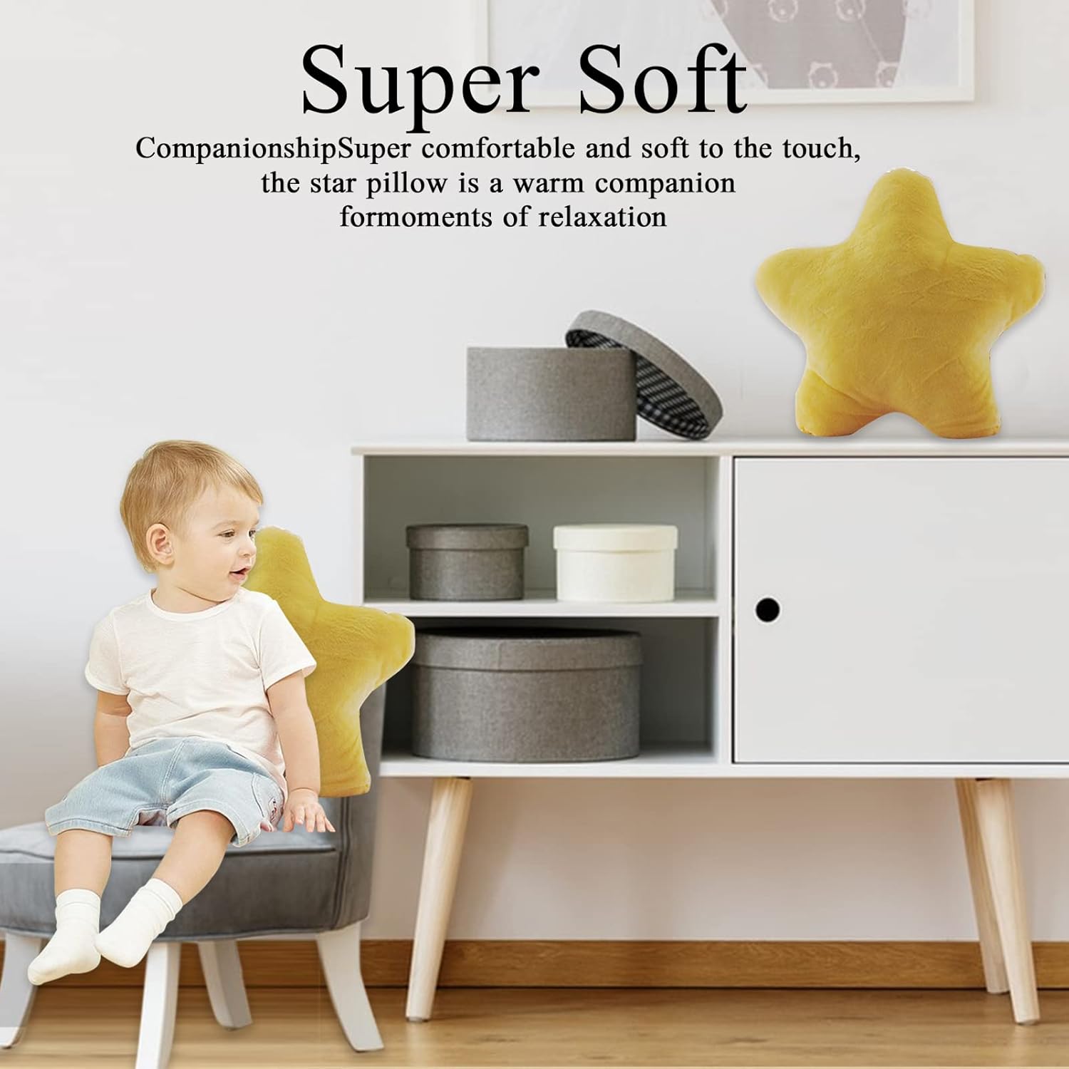AUCOOMA Star Shaped Plush Throw Pillow - Soft Yellow 157 Inch