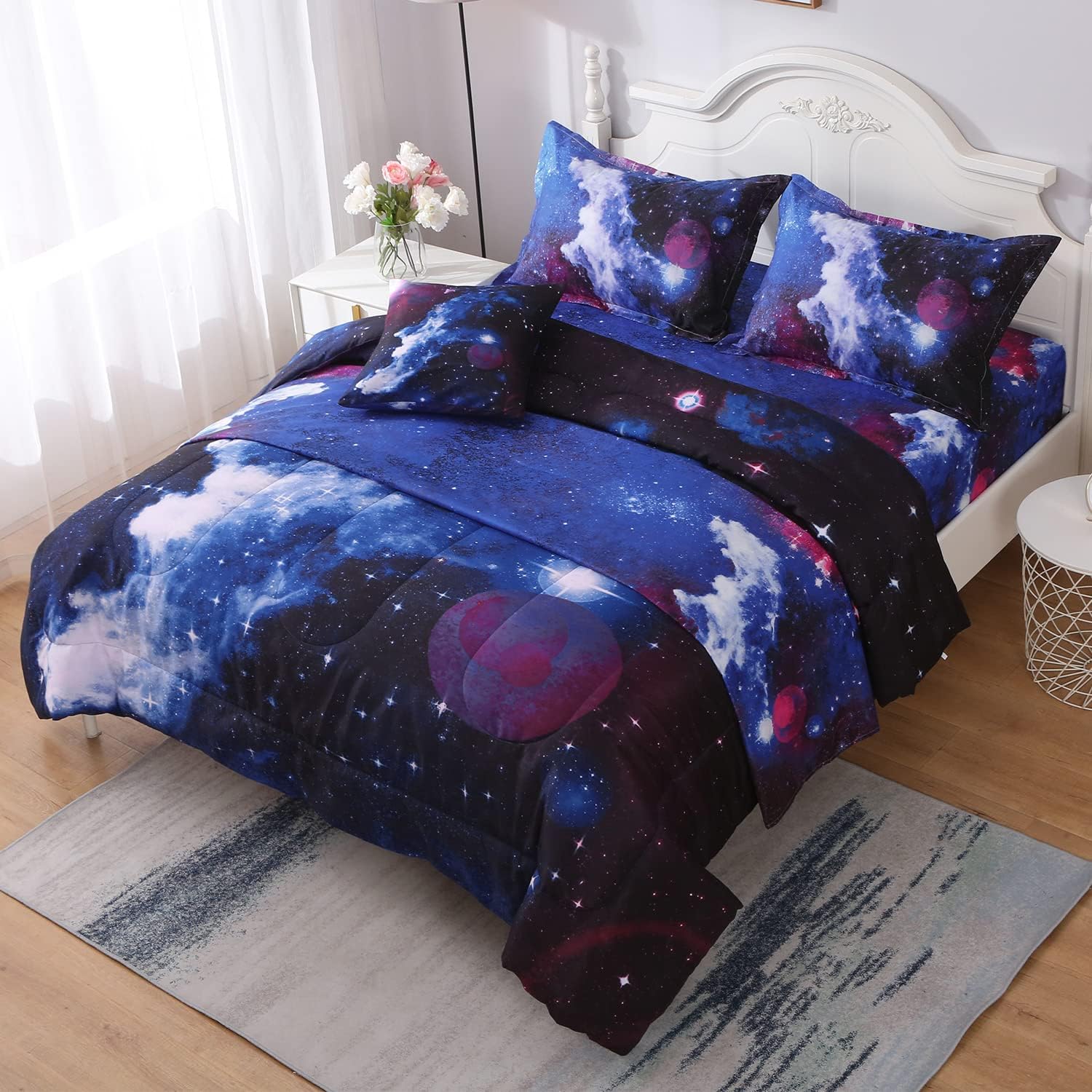 JQinHome Twin Galaxy Comforter Set 6 Piece Bed in a Bag