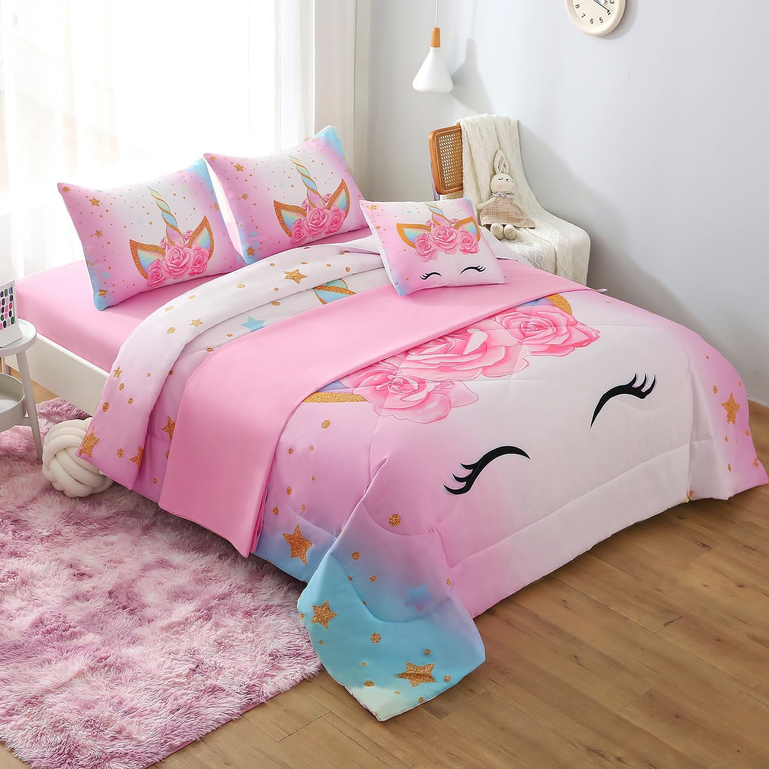 JQinHome Unicorn Twin Bedding Set 6 Piece 1